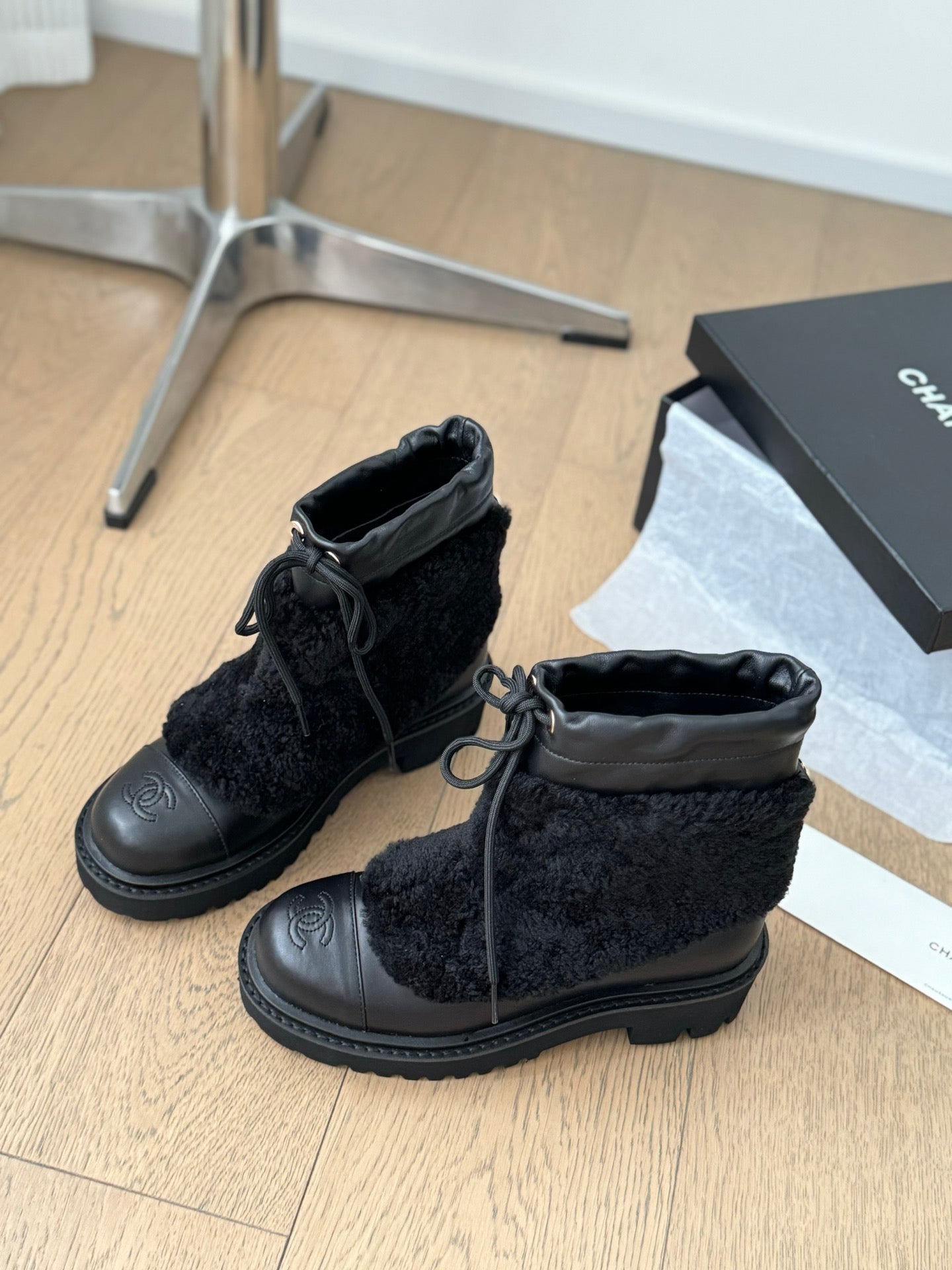 CC Ankle Boots Black Calfskin And Fleece