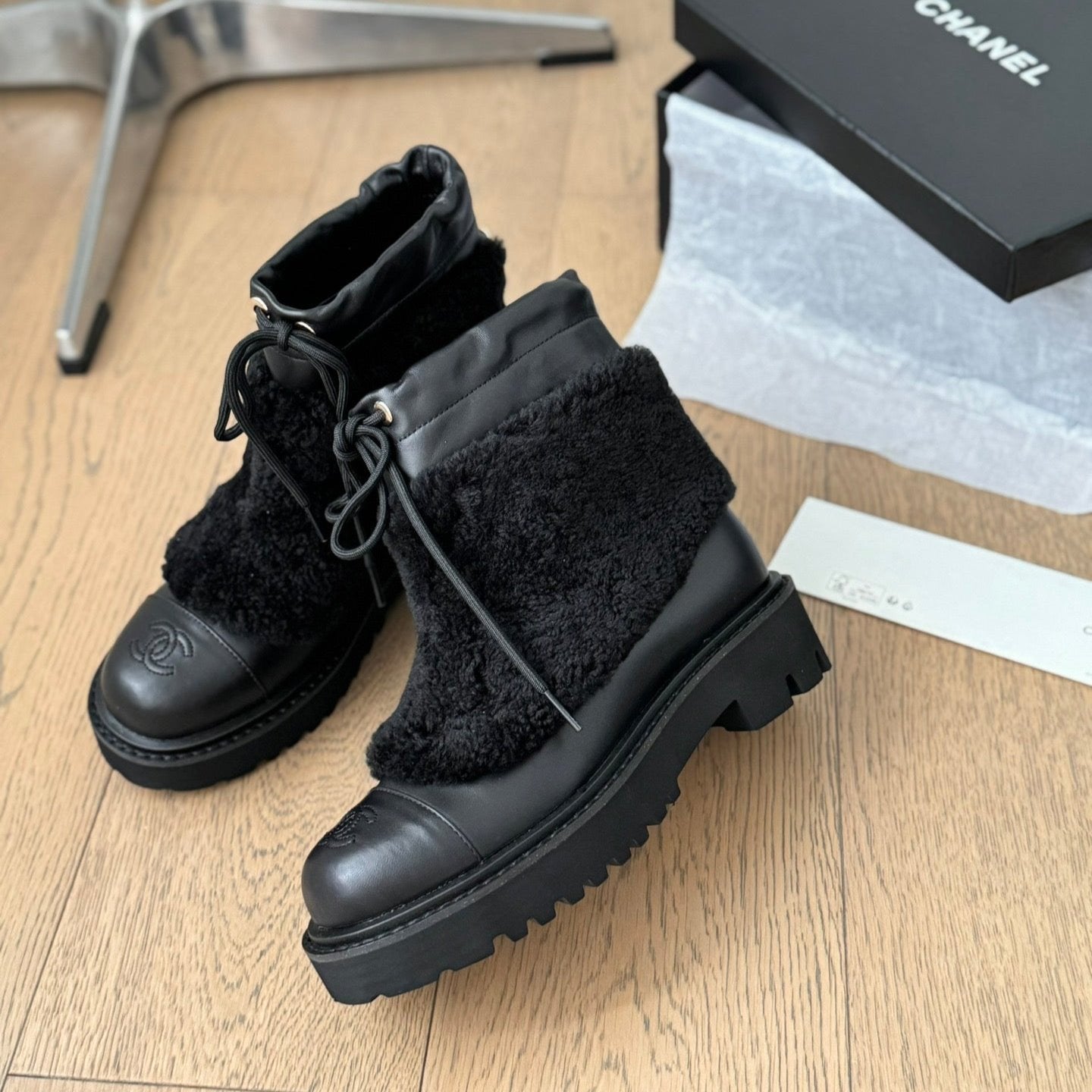 CC Ankle Boots Black Calfskin And Fleece