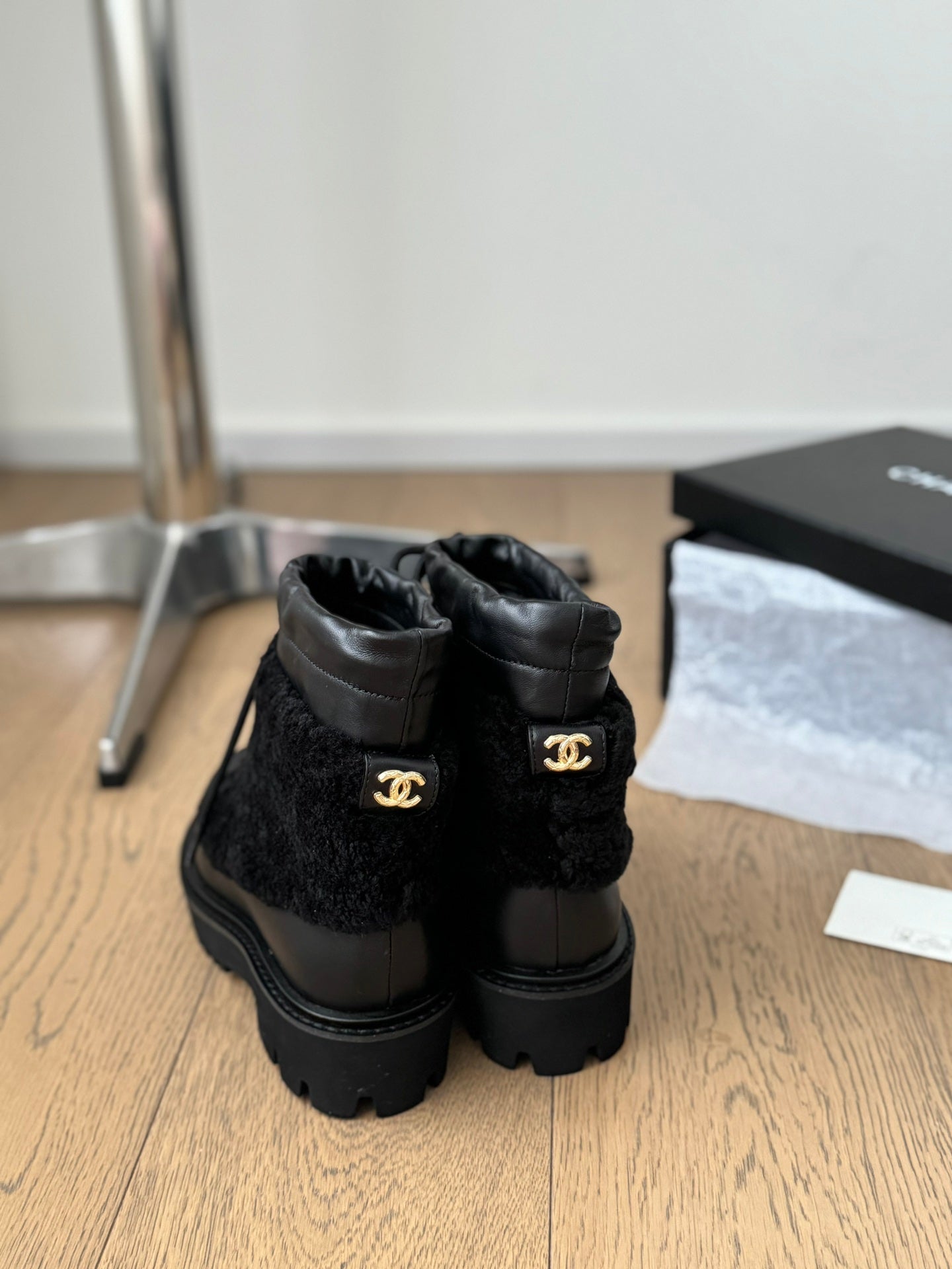 CC Ankle Boots Black Calfskin And Fleece