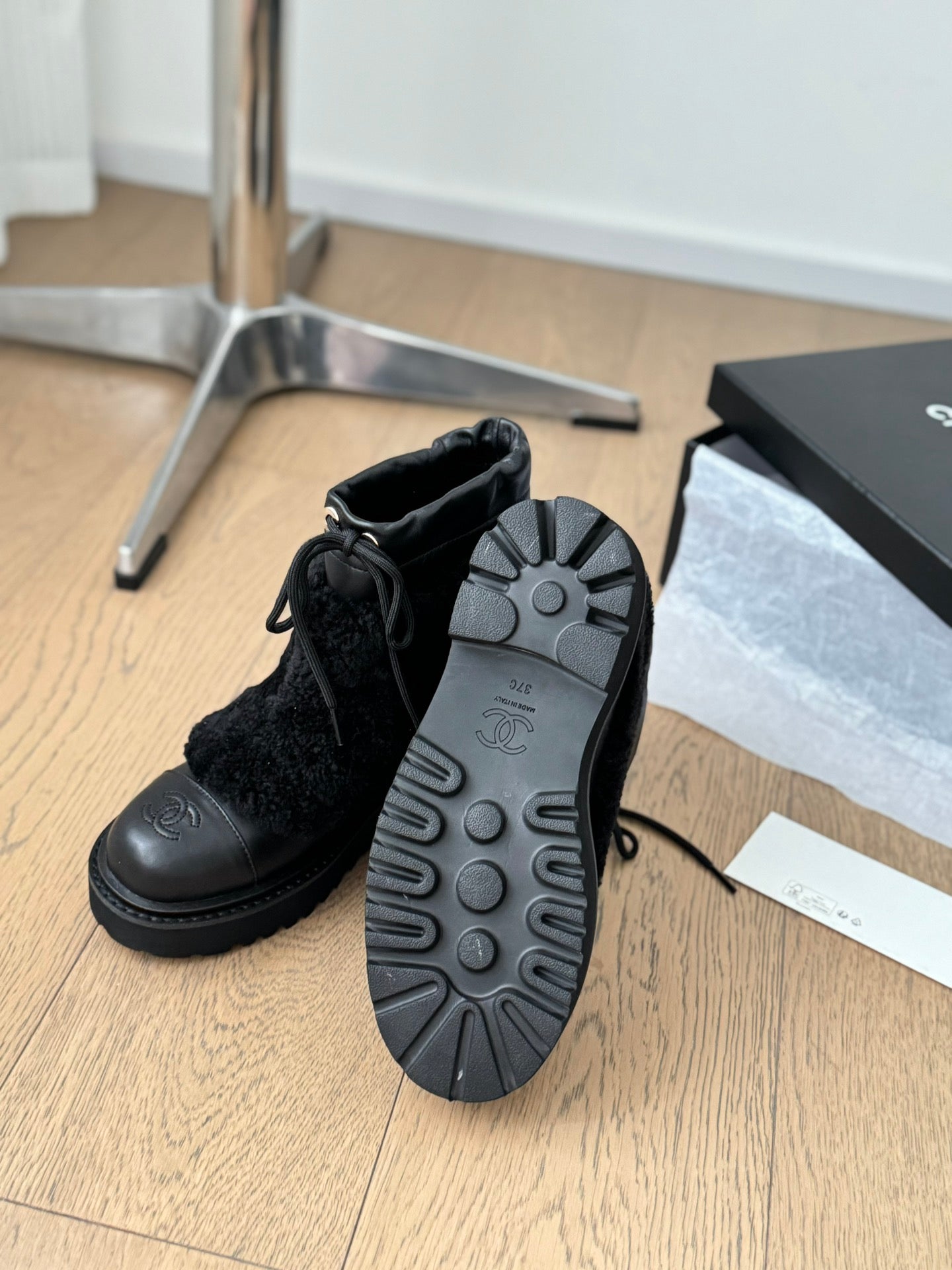 CC Ankle Boots Black Calfskin And Fleece