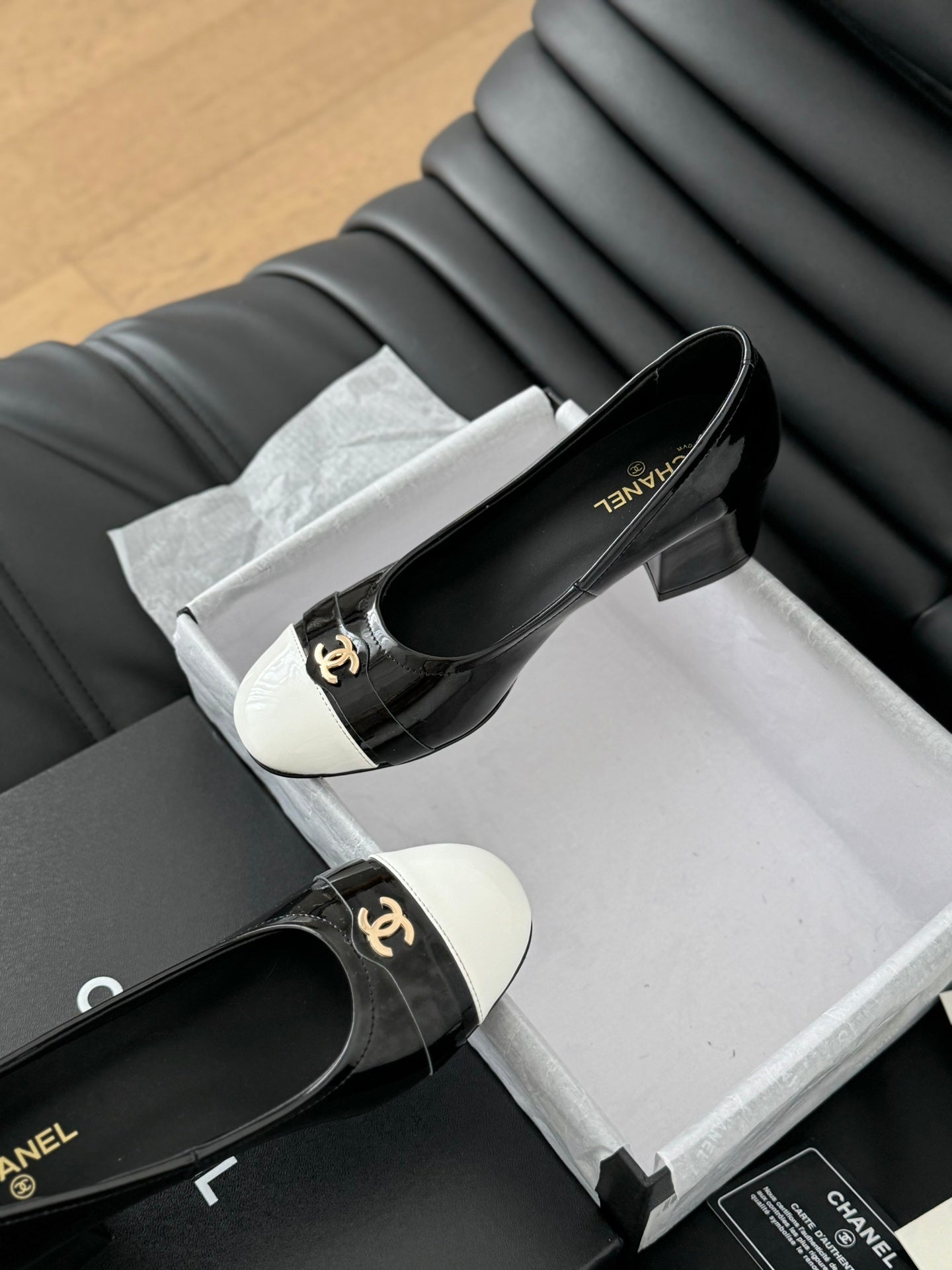 CC High Heels Glossy Black White Lambskin