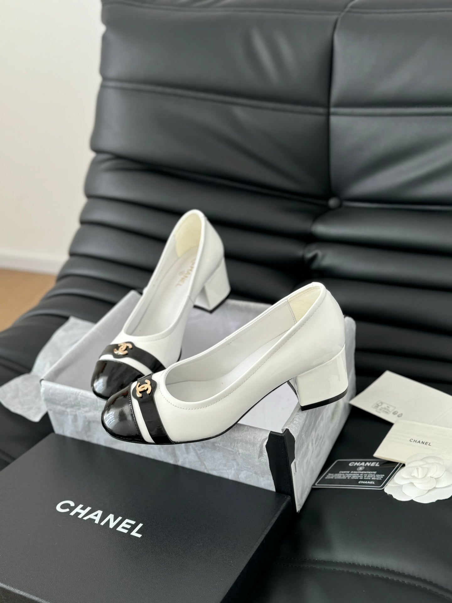 CC High Heels White Black Lambskin