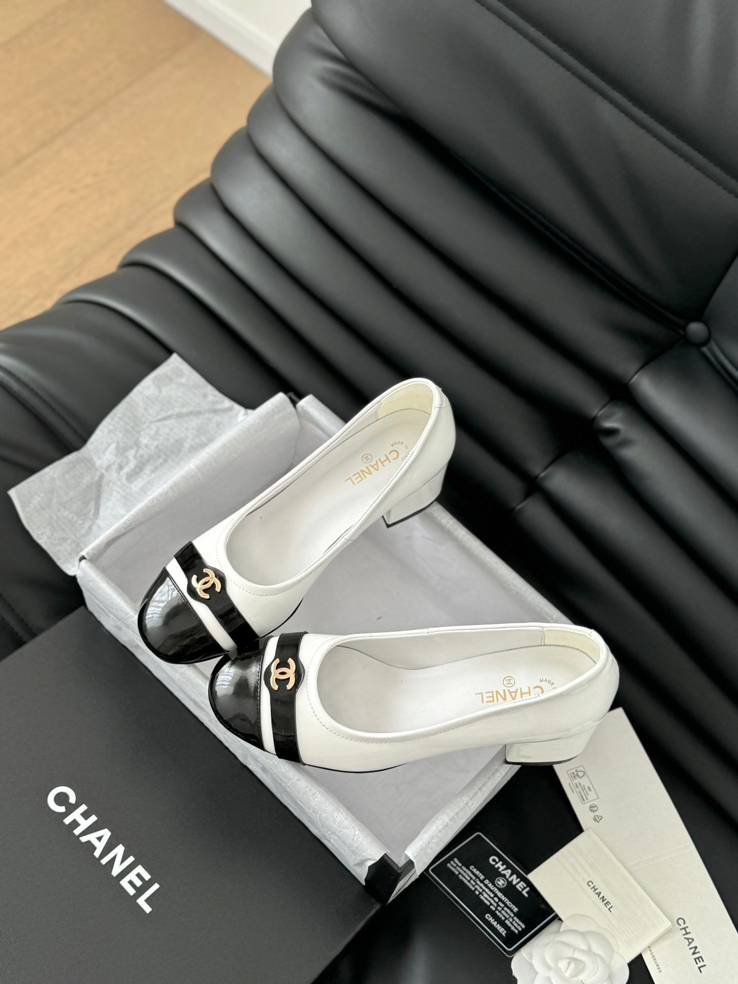 CC High Heels White Black Lambskin