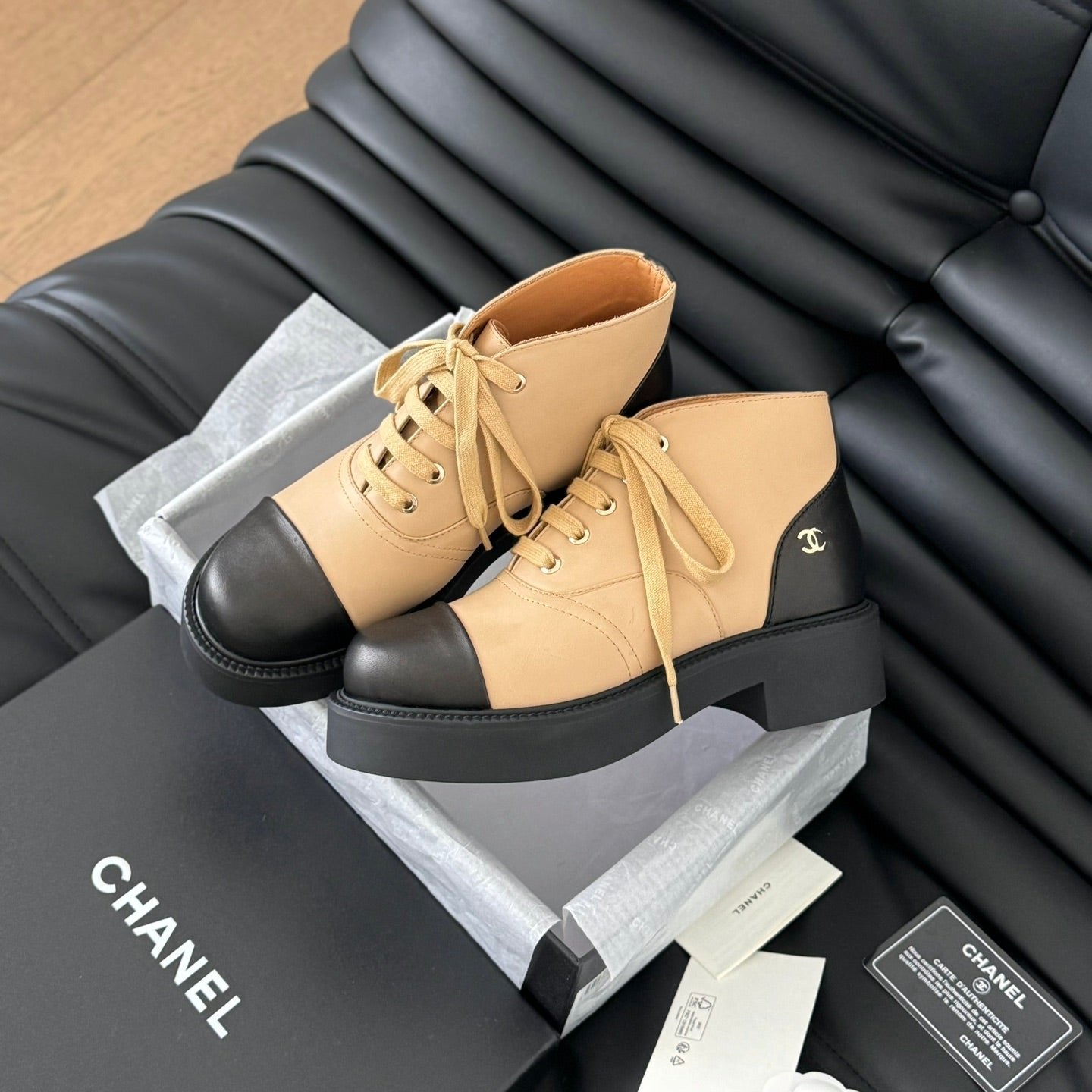 CC Ankle Boots Dark Beige Mix Black Calfskin  937064