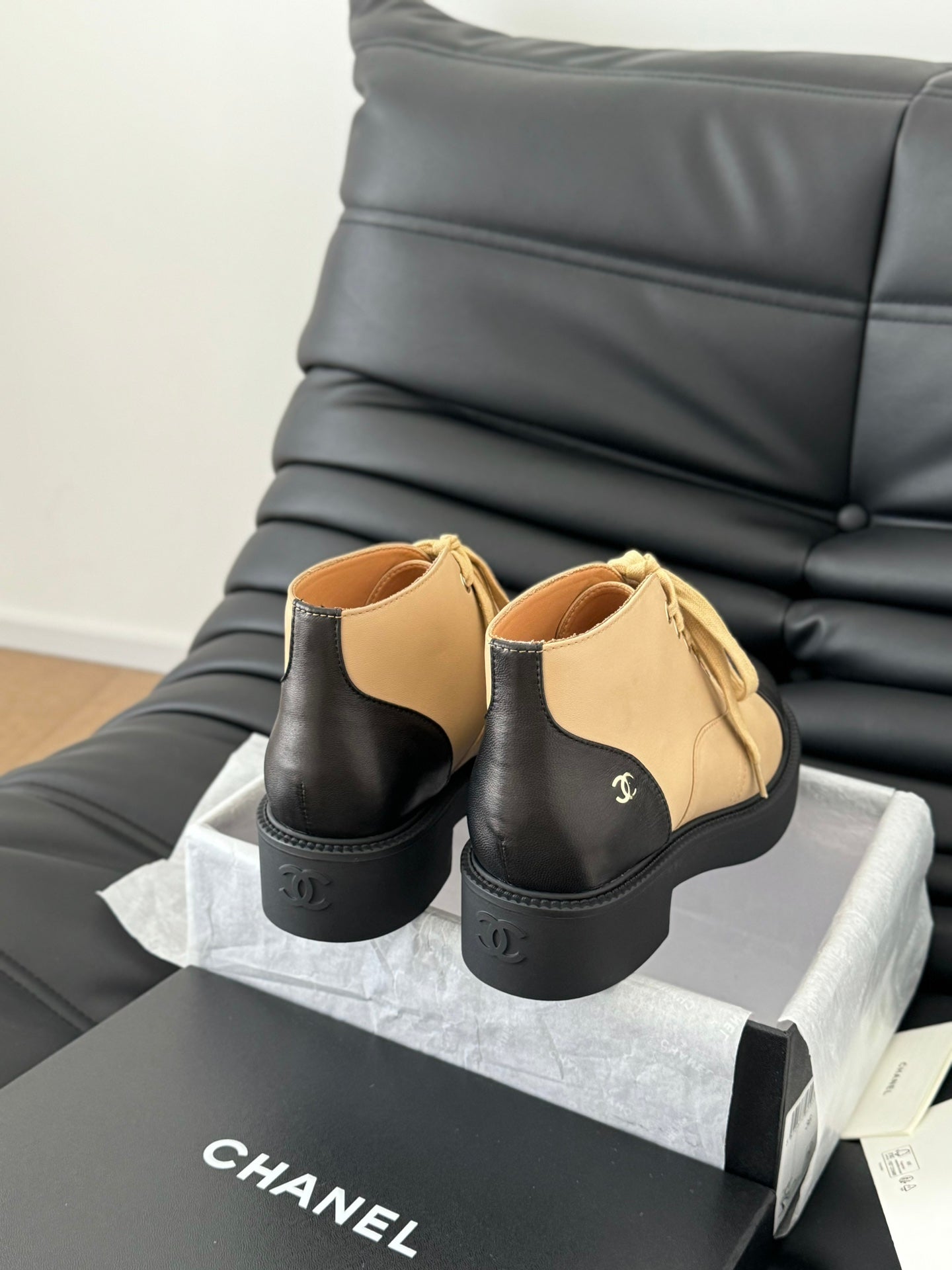 CC Ankle Boots Dark Beige Mix Black Calfskin  937064