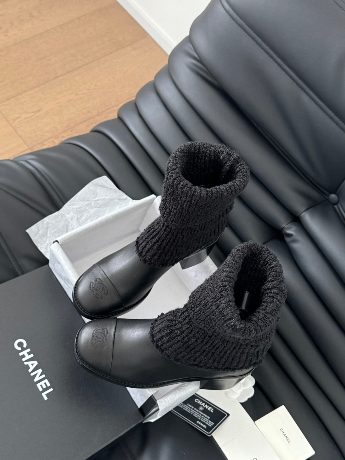 CC 25 new sock boots black knit wool sheepskin 458774