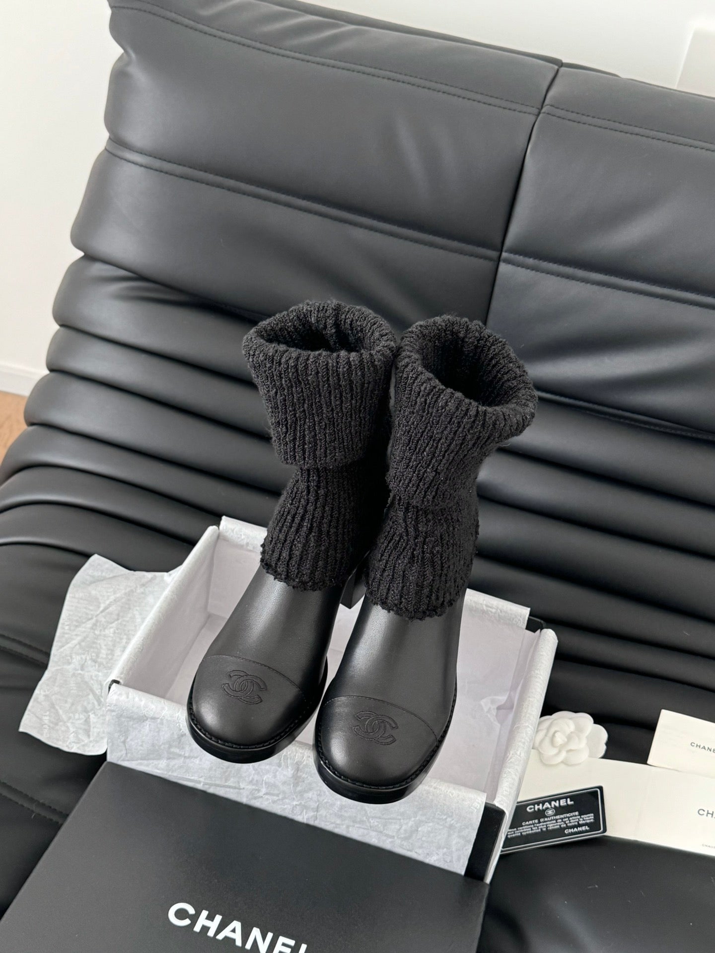 CC 25 new sock boots black knit wool sheepskin 458774