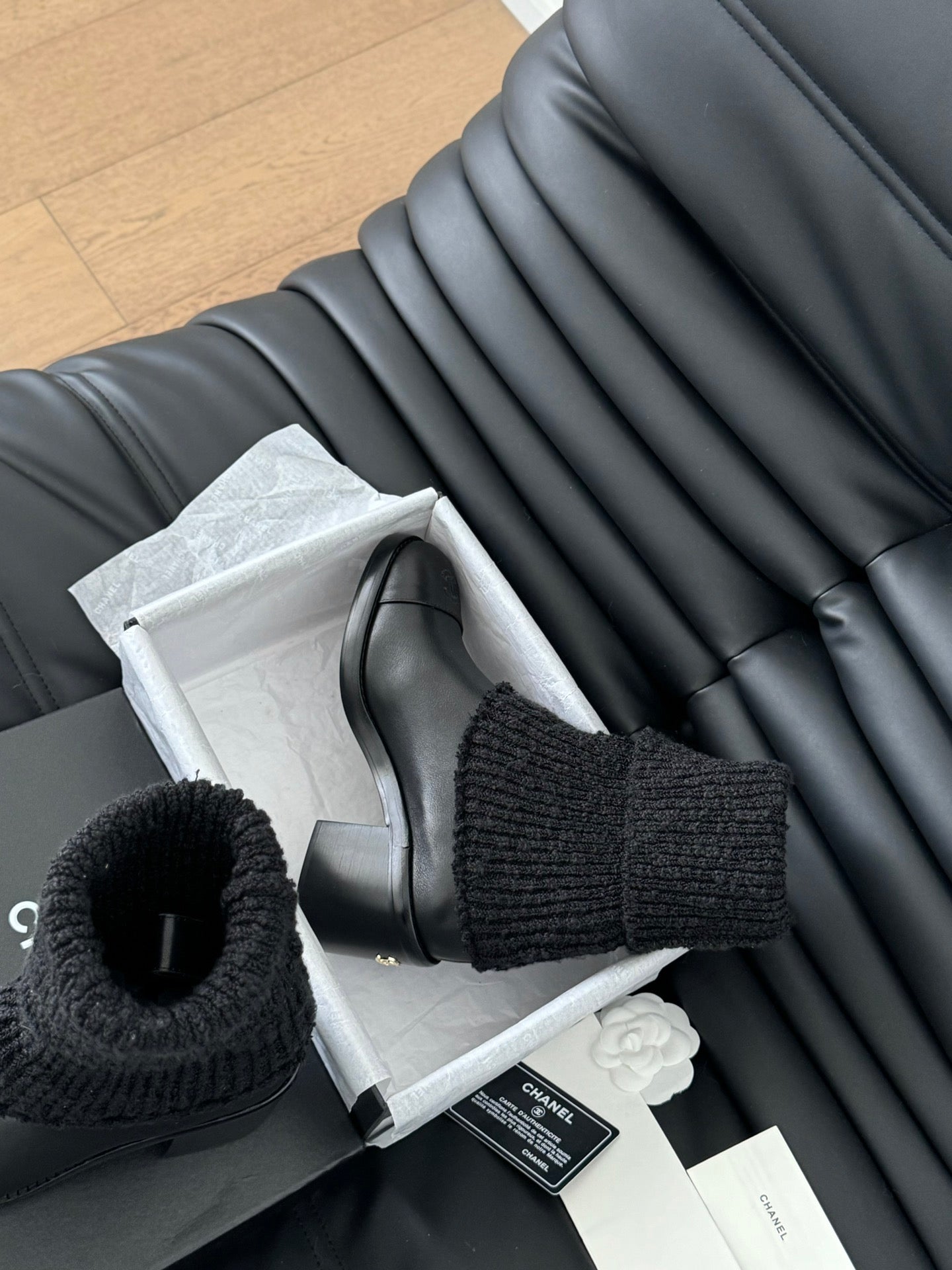 CC 25 new sock boots black knit wool sheepskin 458774