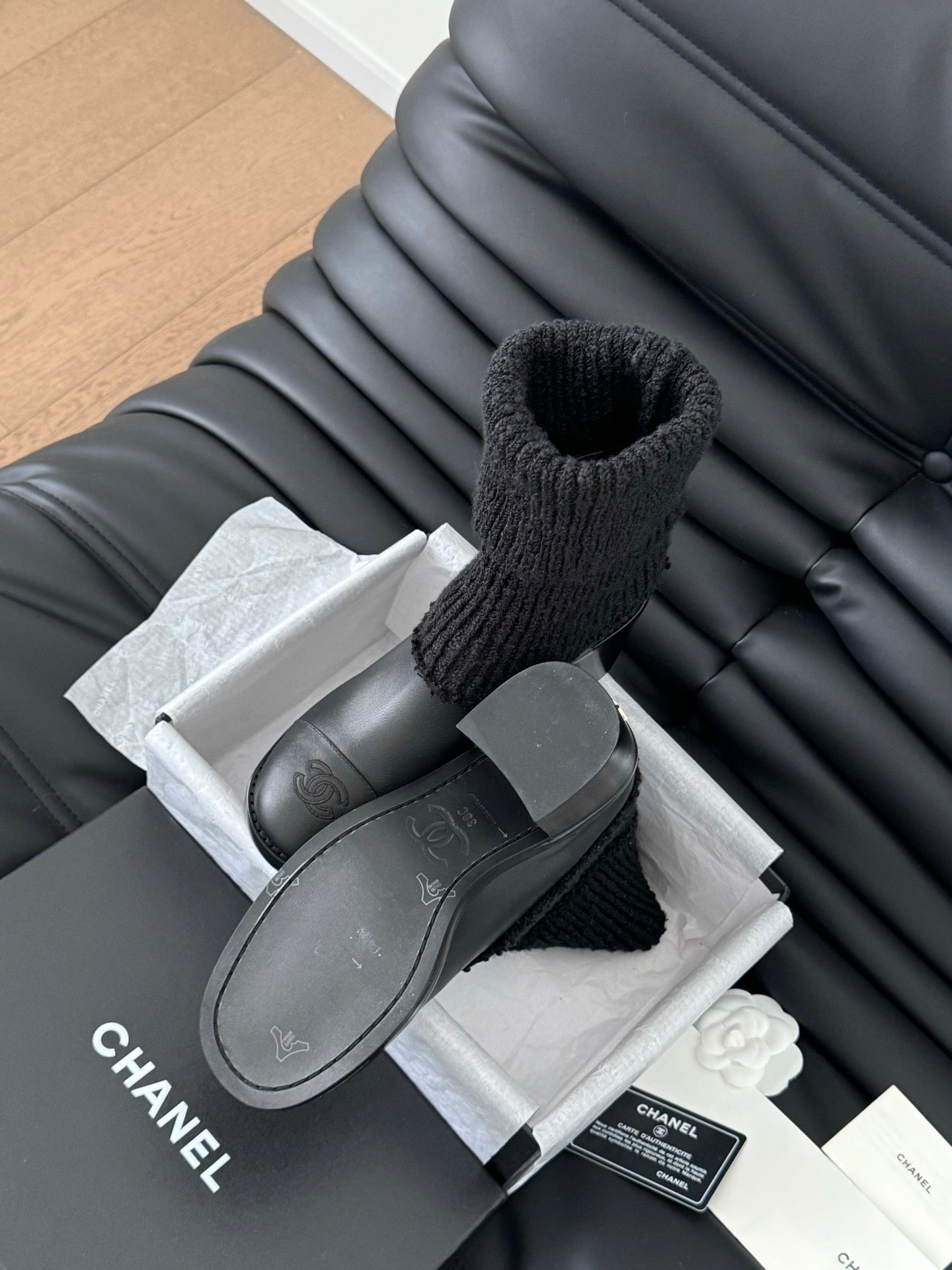 CC 25 new sock boots black knit wool sheepskin 458774