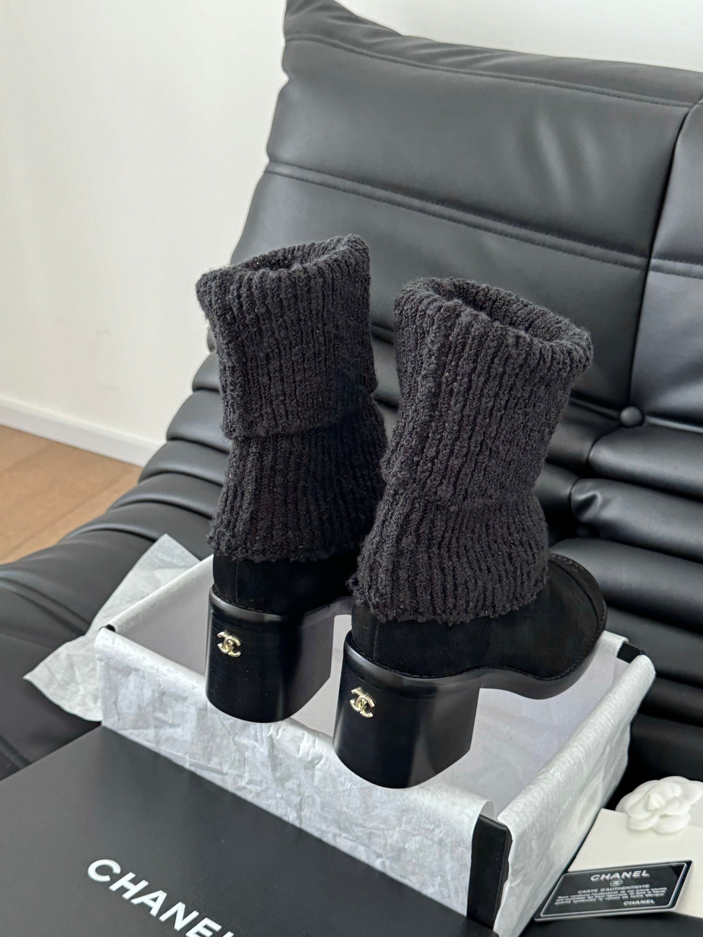 CC 25 new sock boots black knit wool suede  458775