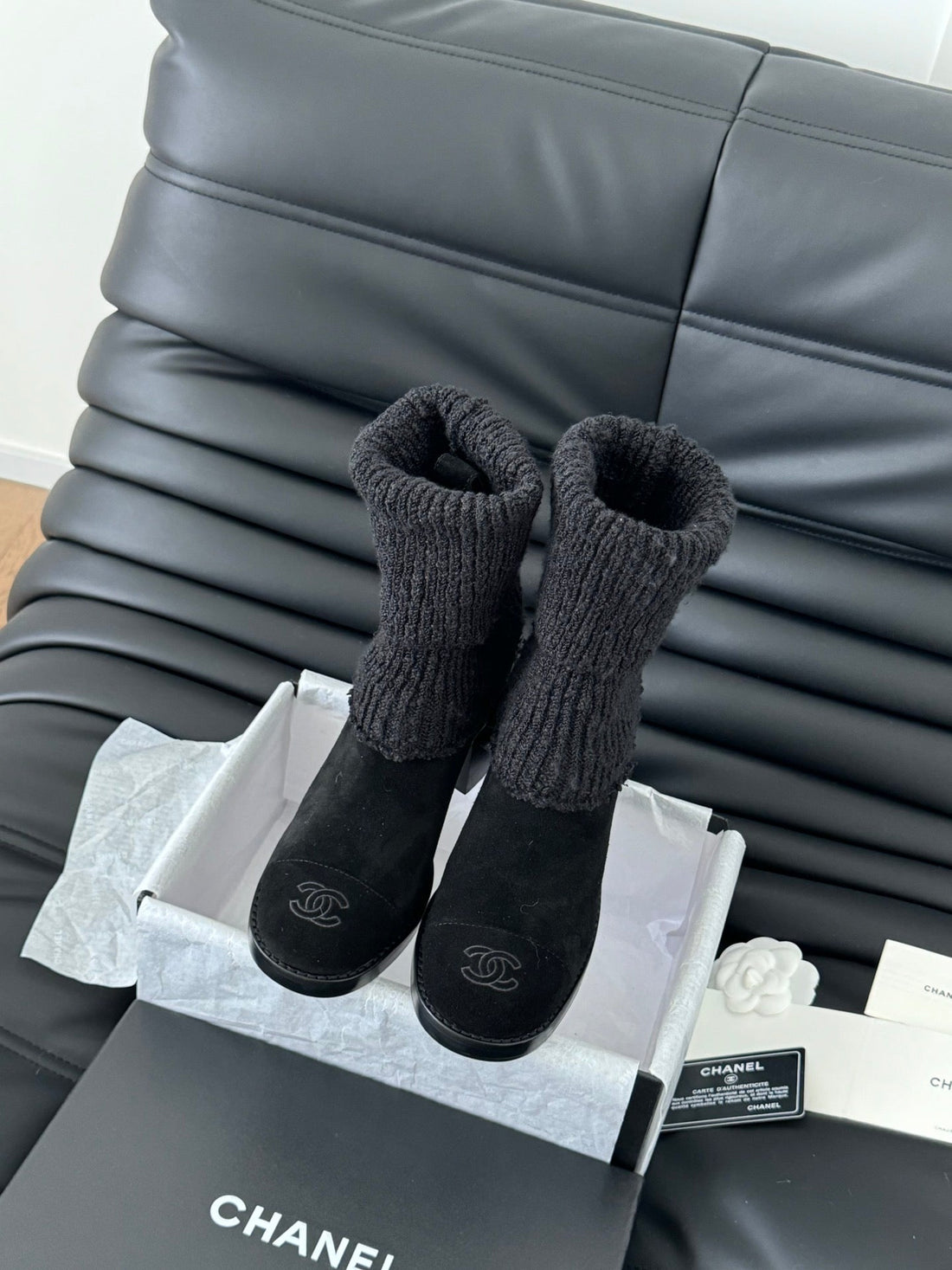 CC 25 new sock boots black knit wool suede  458775