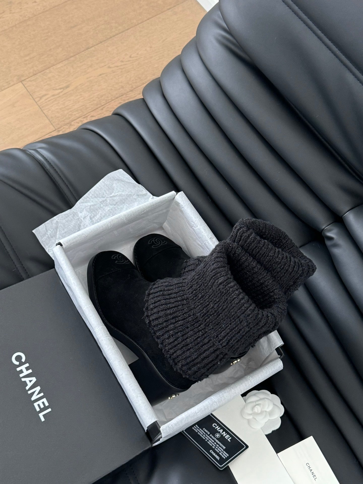 CC 25 new sock boots black knit wool suede  458775