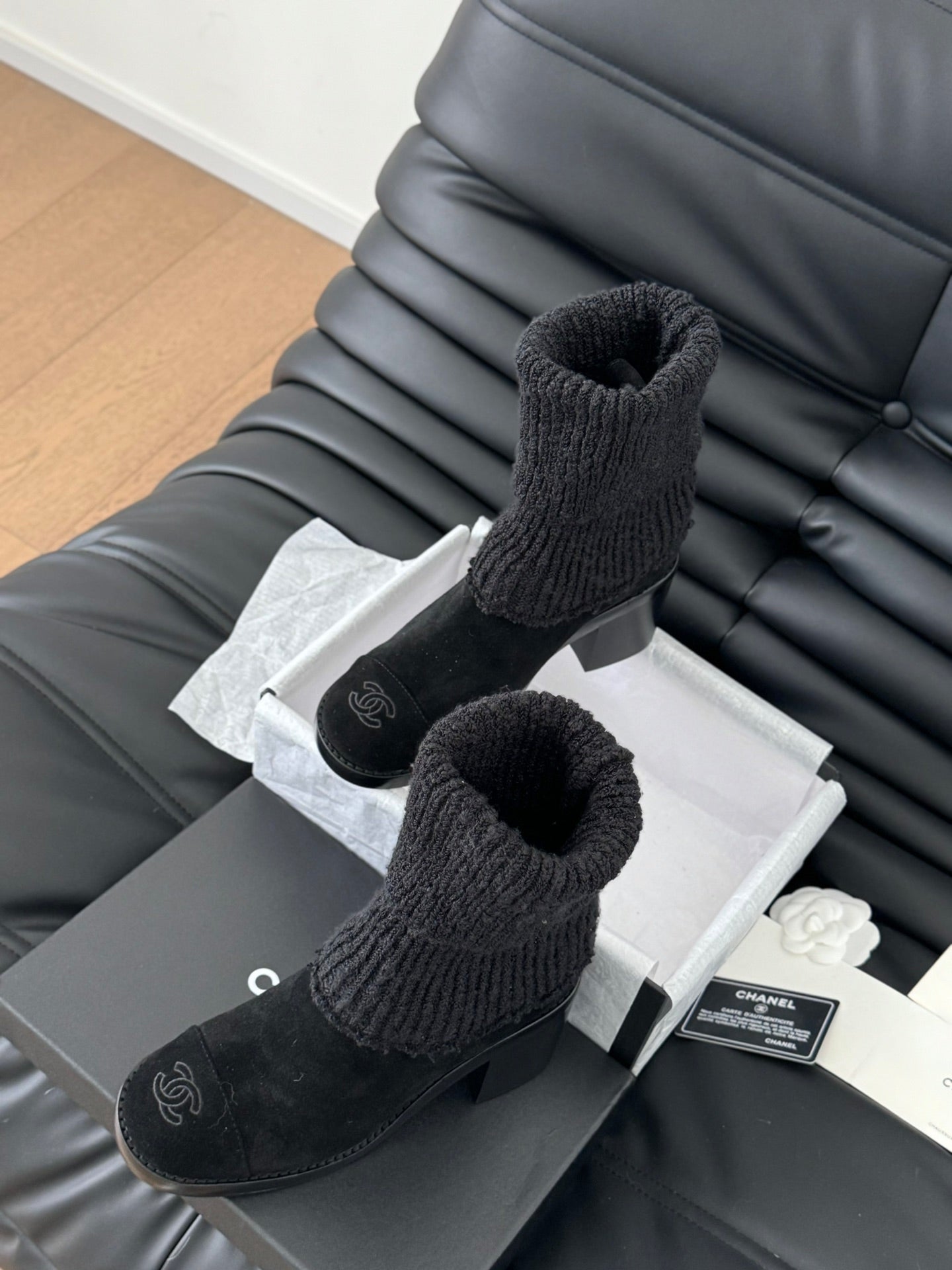 CC 25 new sock boots black knit wool suede  458775