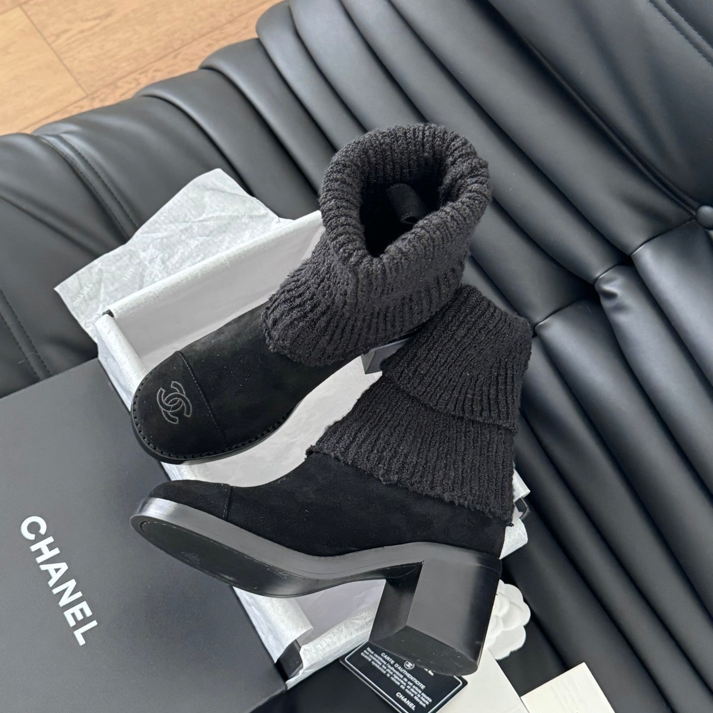 CC 25 new sock boots black knit wool suede  458775