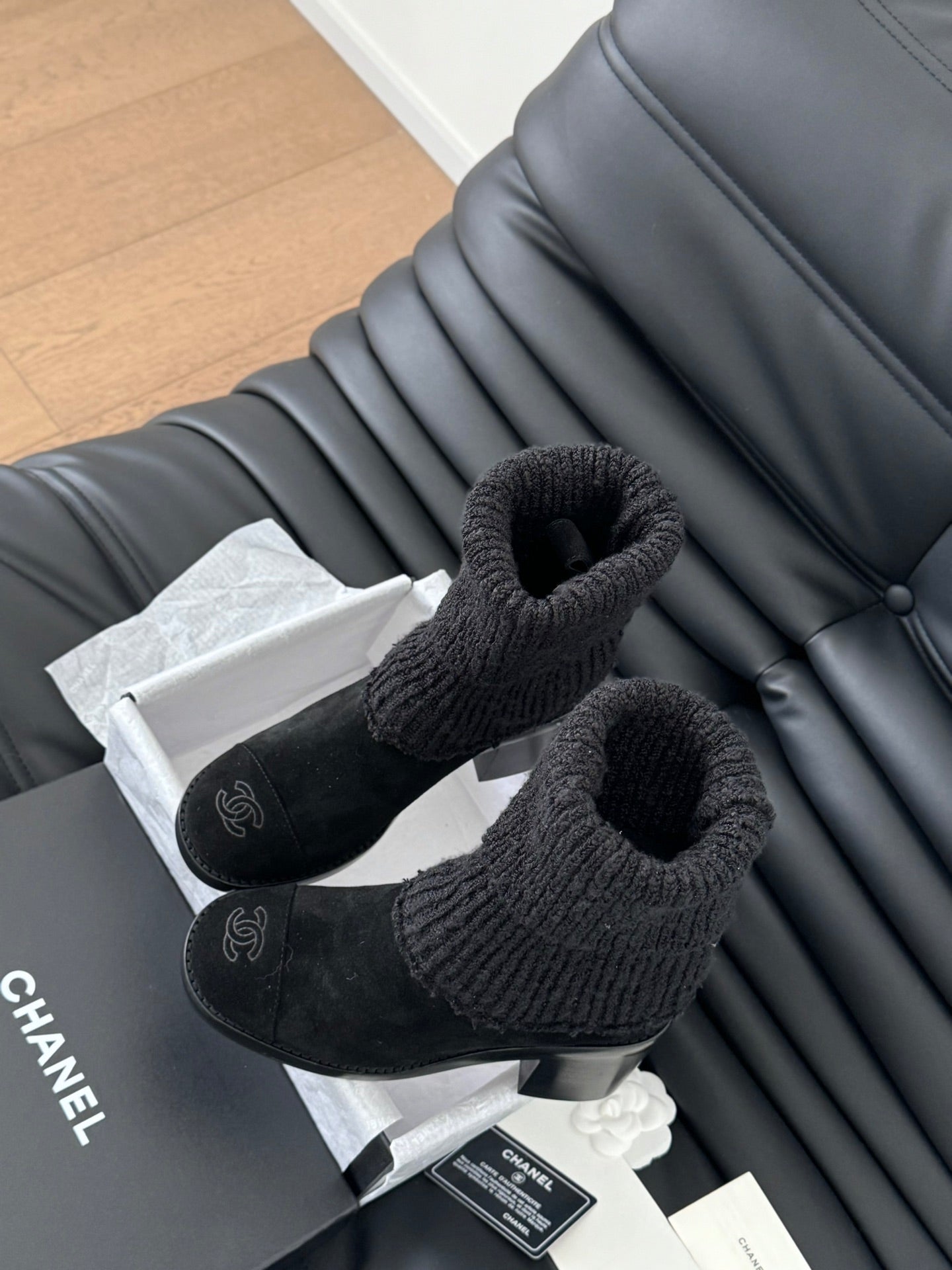 CC 25 new sock boots black knit wool suede  458775