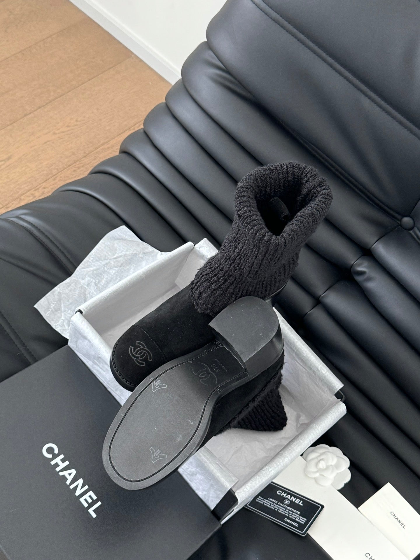 CC 25 new sock boots black knit wool suede  458775