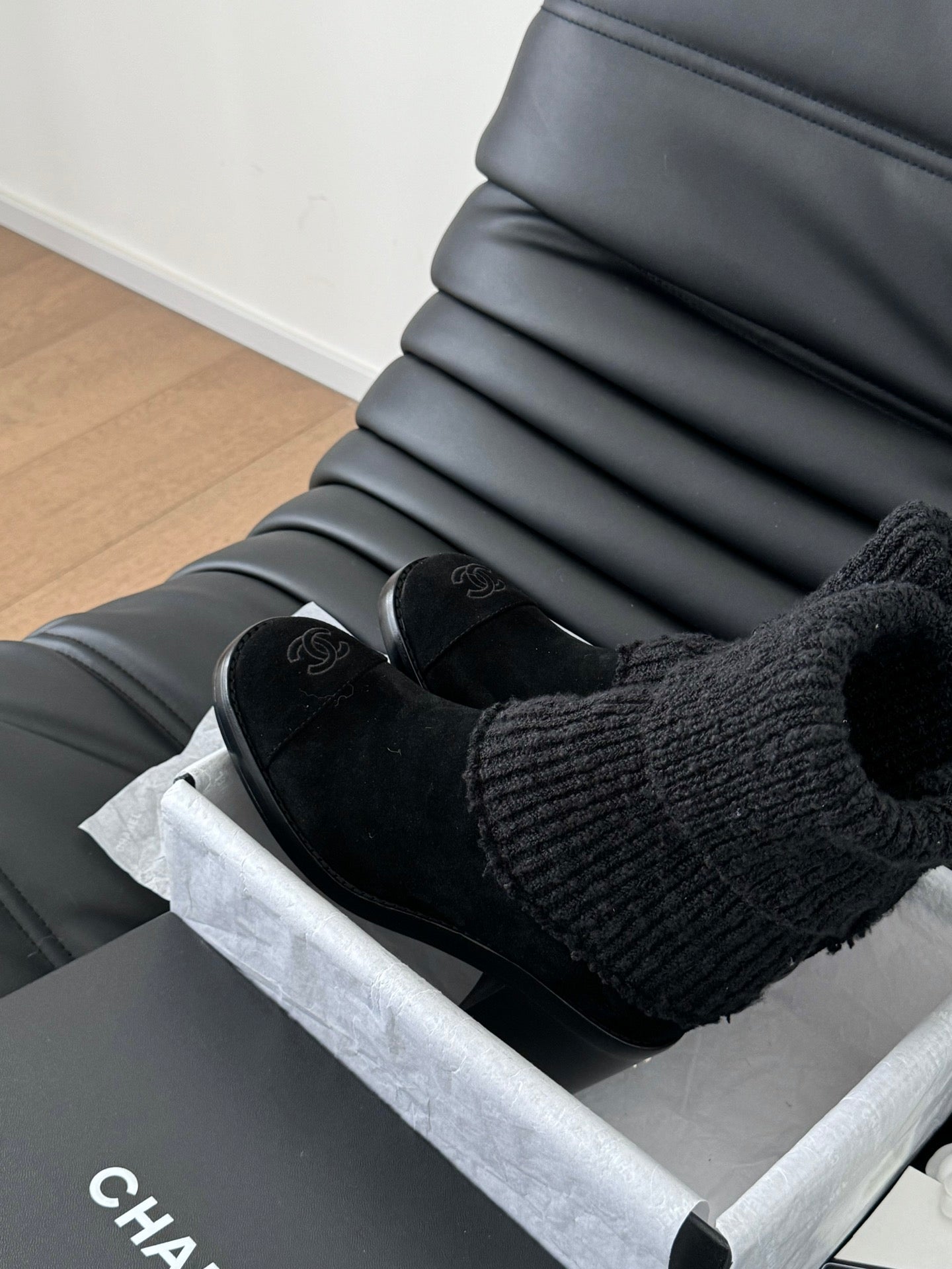 CC 25 new sock boots black knit wool suede  458775