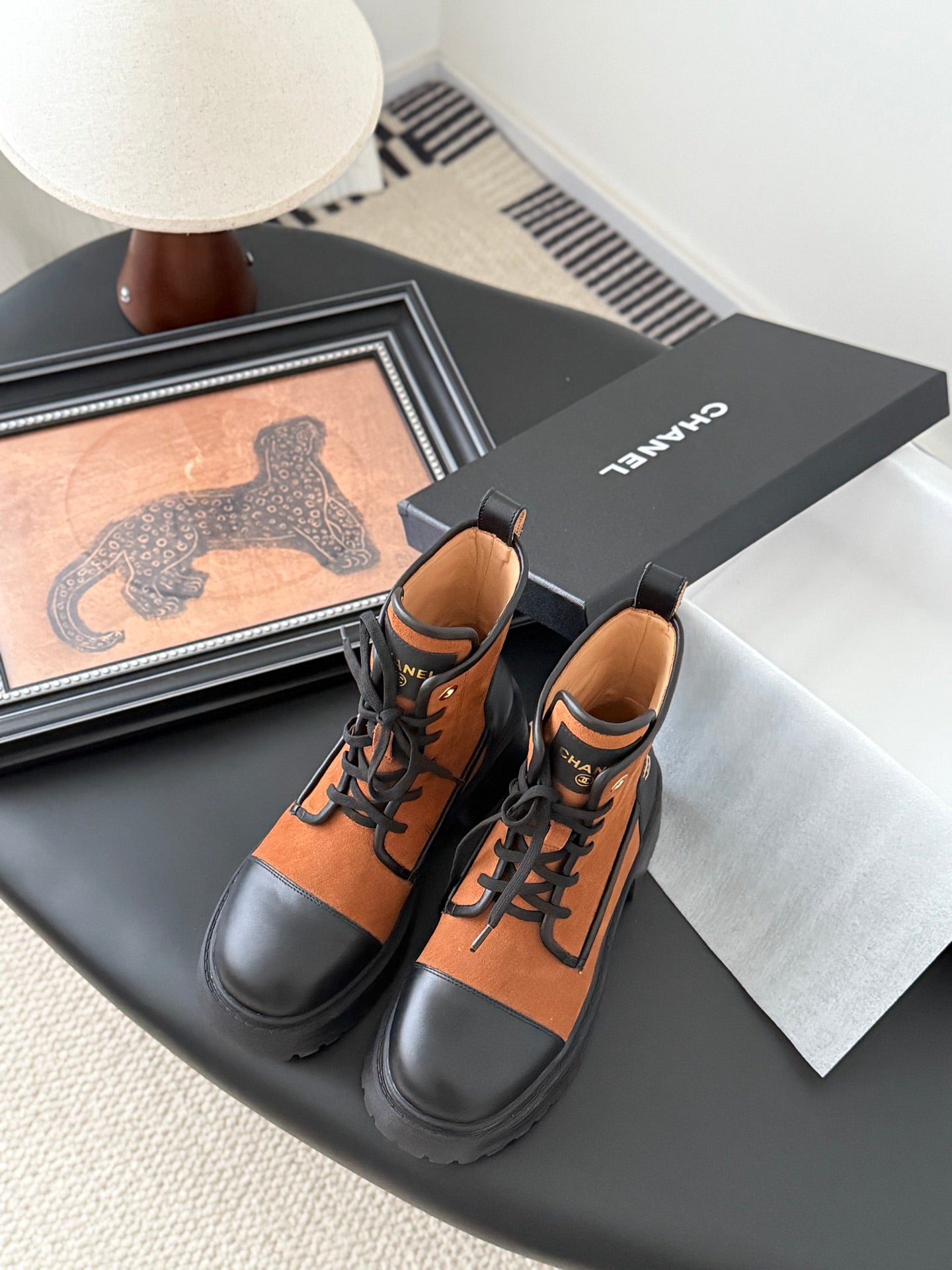 CC 25 ankle boots burnt orange black suede sheepskin 458766