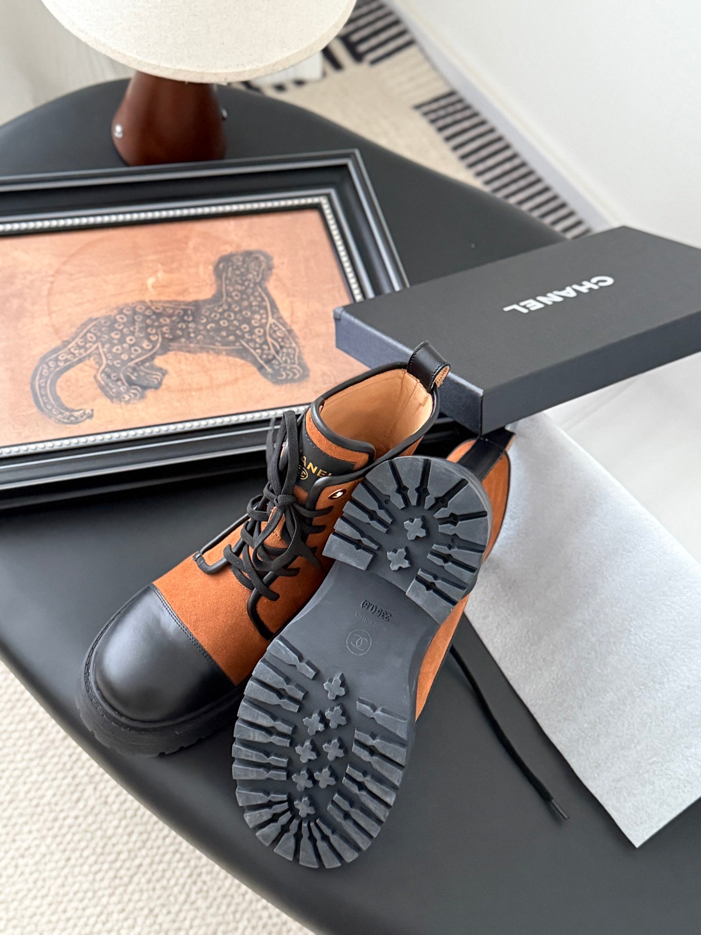 CC 25 ankle boots burnt orange black suede sheepskin 458766