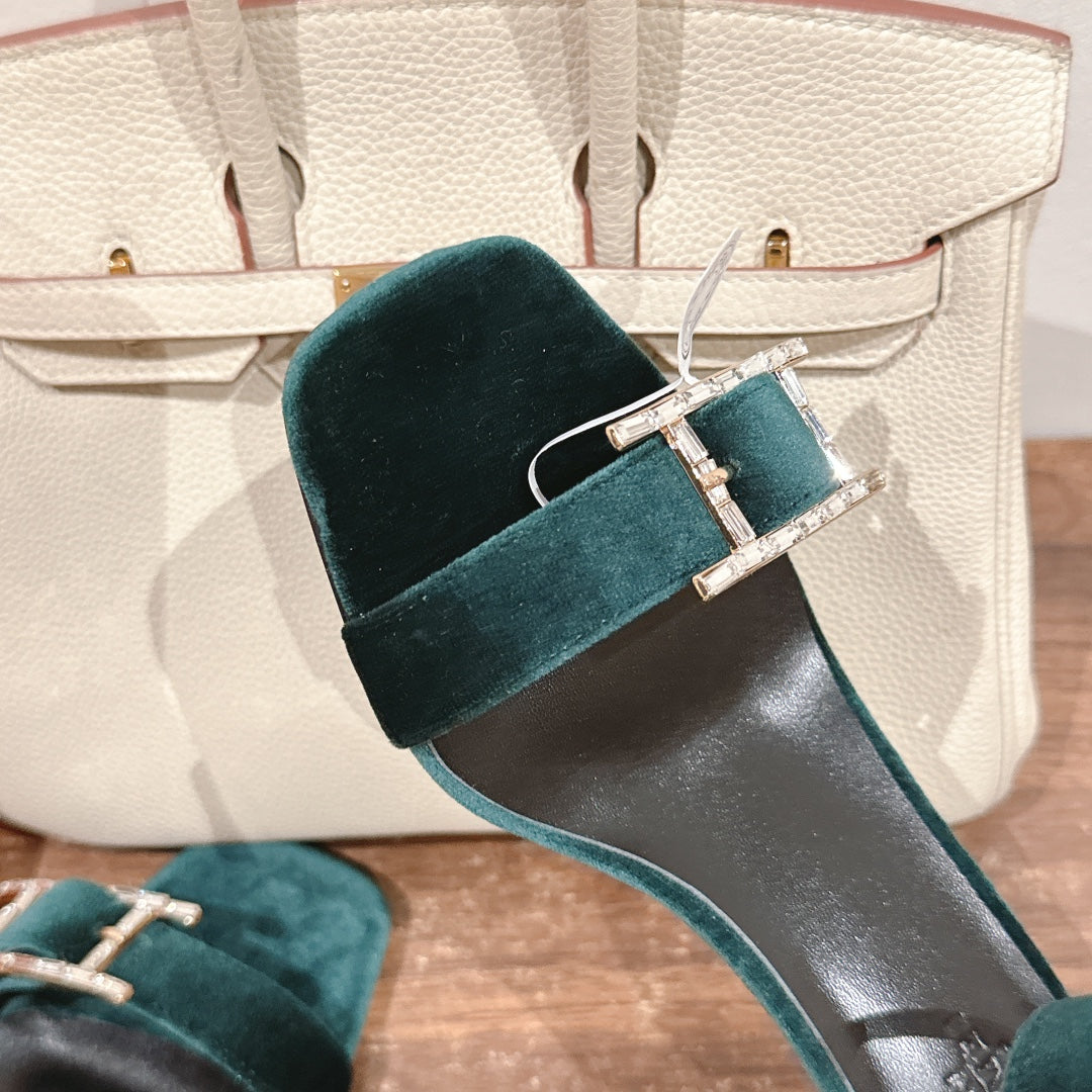 HM Buckle Sandals Teal Calfskin 308163