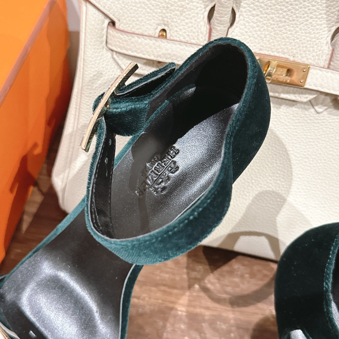 HM Buckle Sandals Teal Calfskin 308163