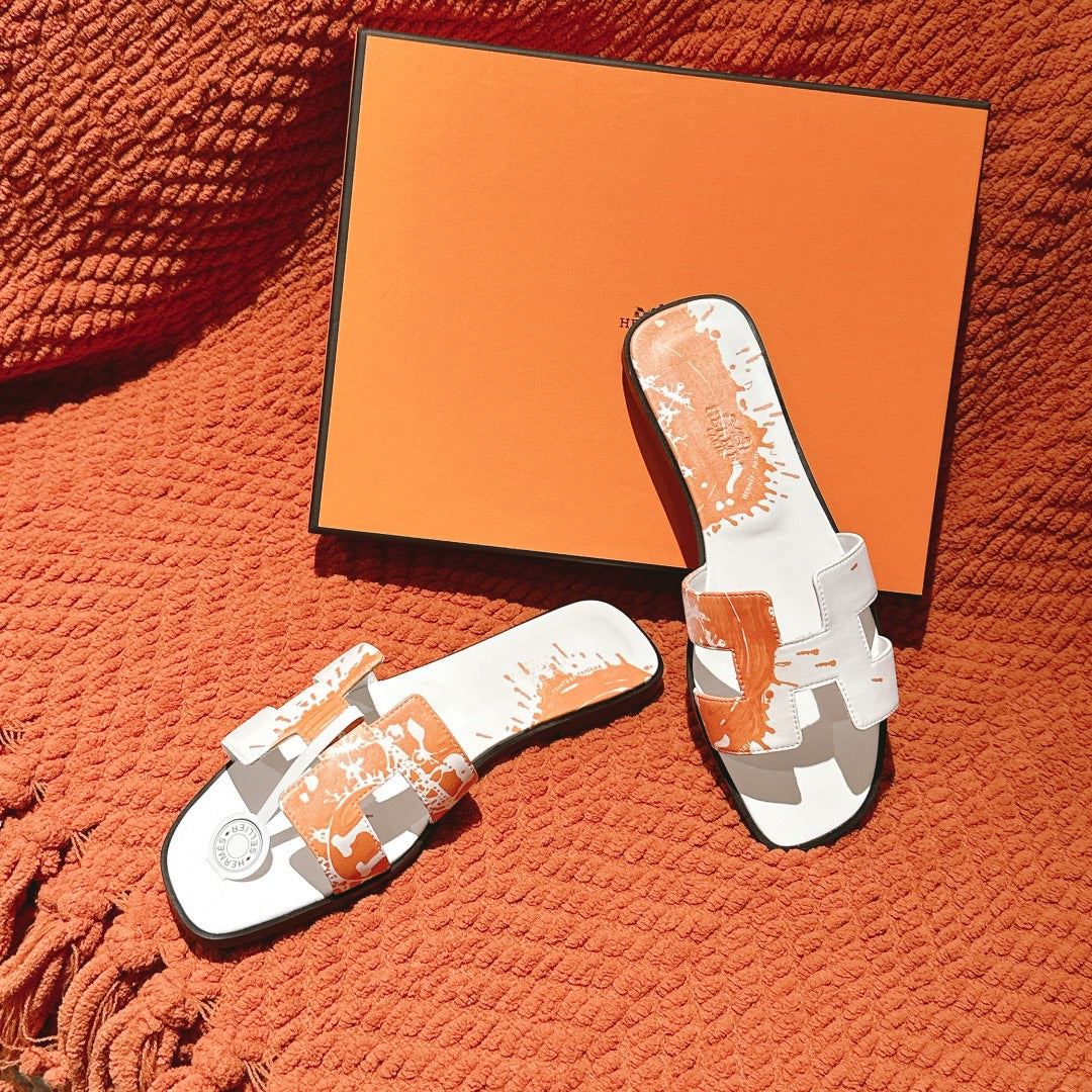 HM 3D Oran Sandals White Orange Calfskin 243964