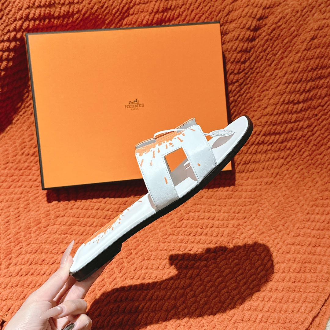 HM 3D Oran Sandals White Orange Calfskin 243964