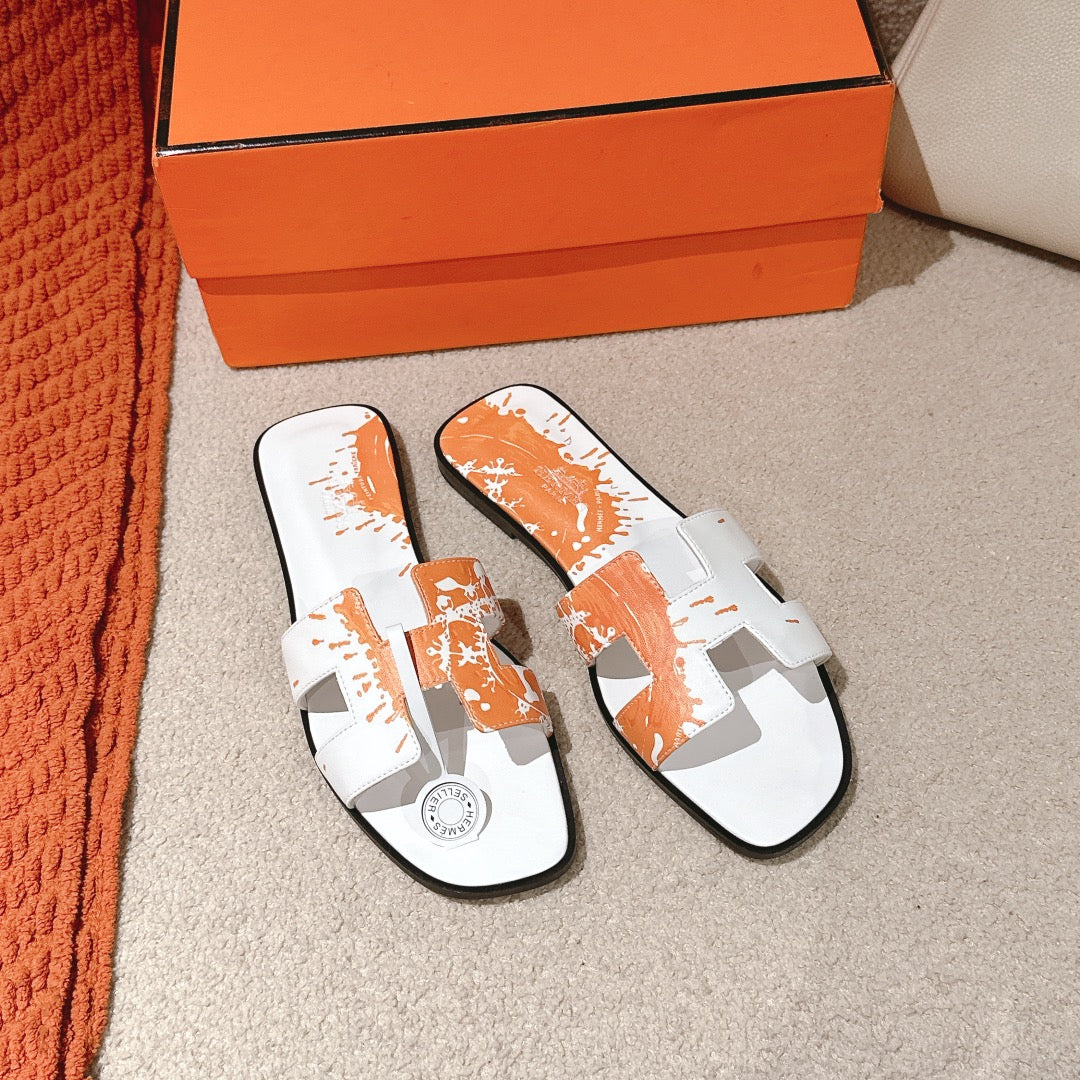 HM 3D Oran Sandals White Orange Calfskin 243964