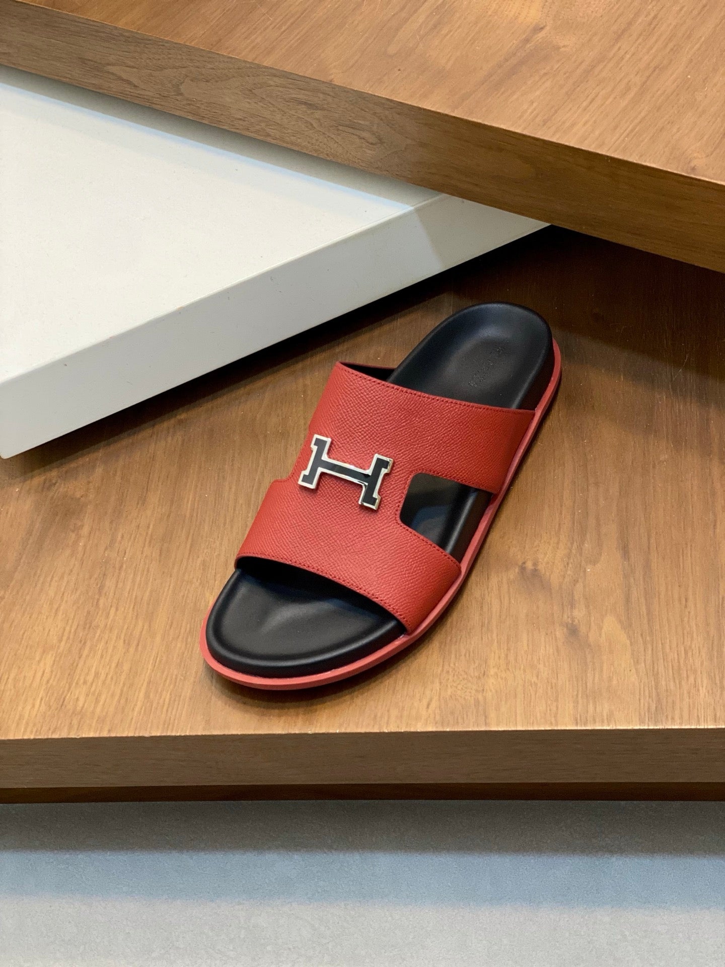 HM Men's Slide Red Cowhide Leather 588996