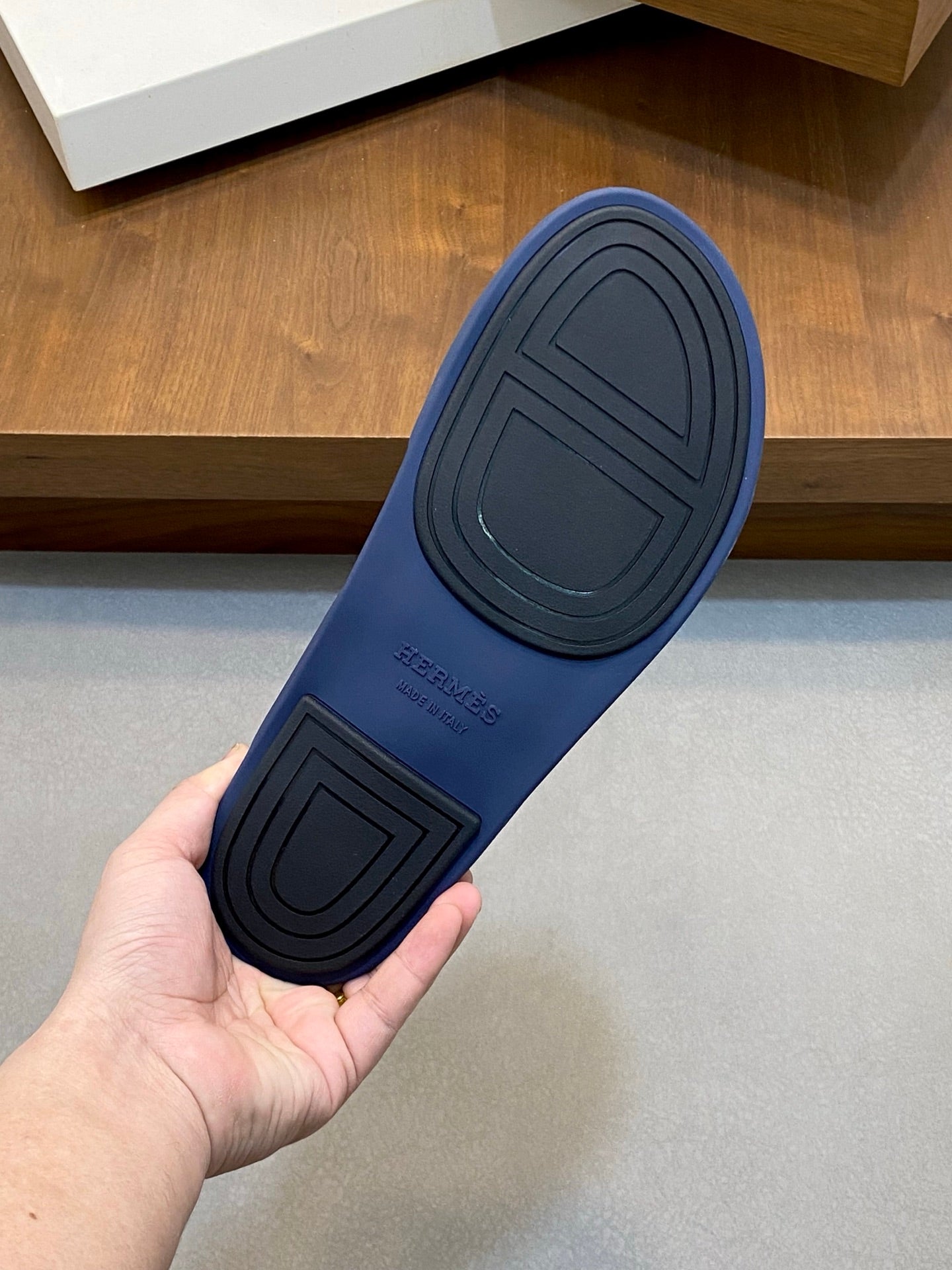 HM Men's Slide Navy Blue Cowhide Leather 588997