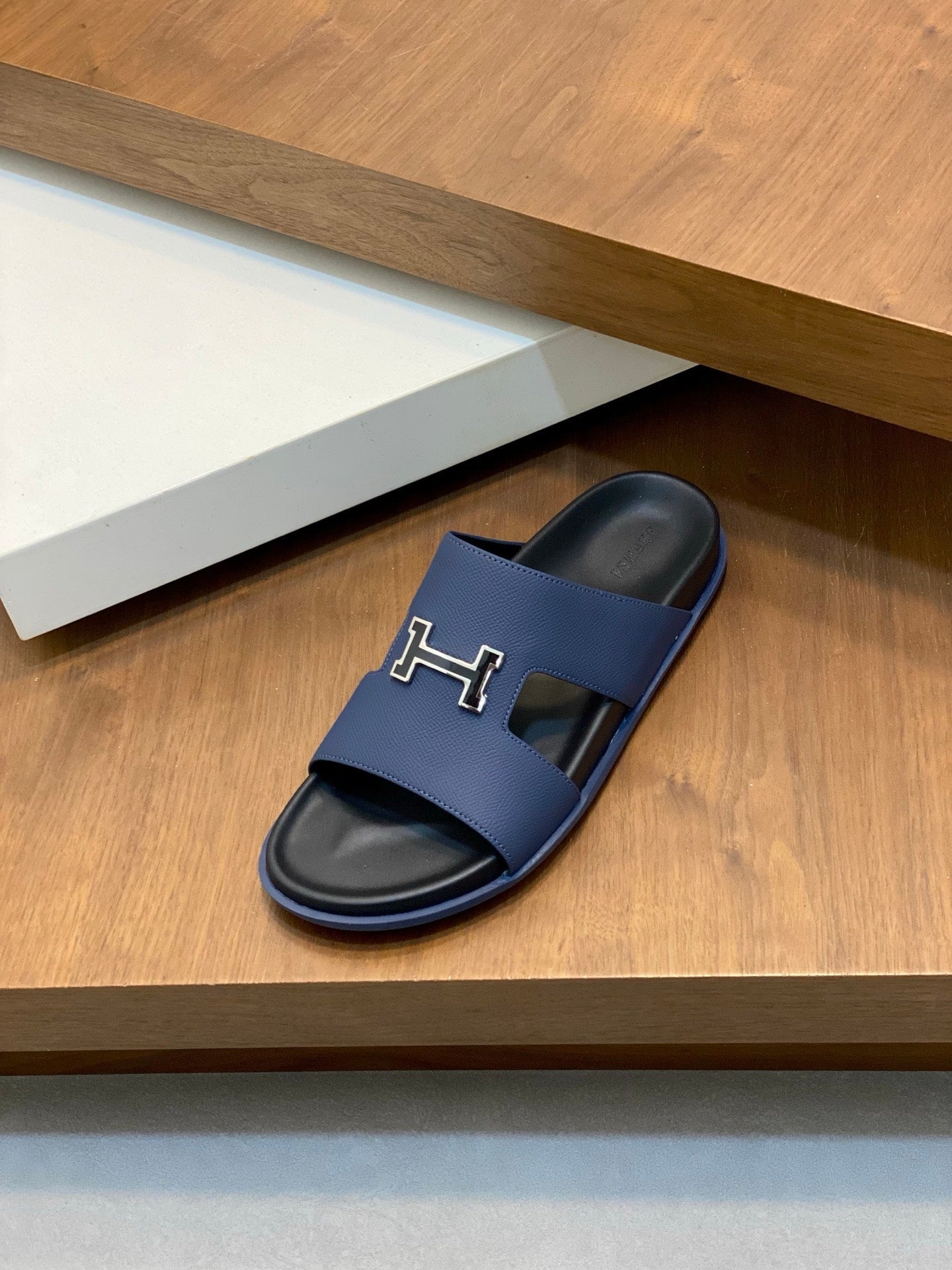 HM Men's Slide Navy Blue Cowhide Leather 588997