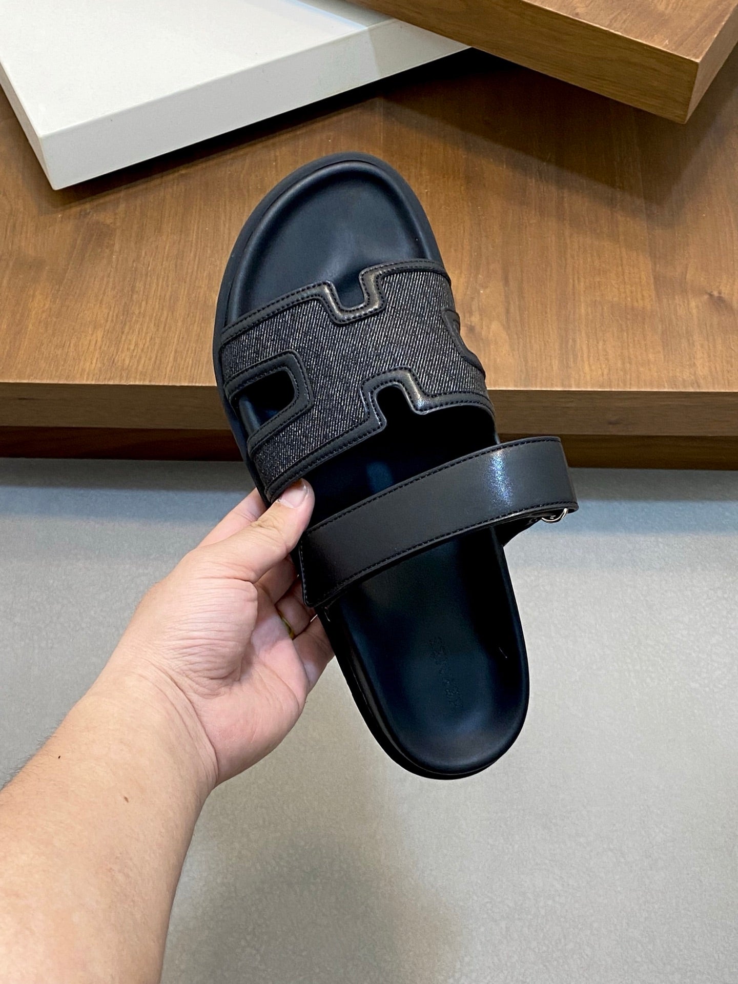 HM Men's Chypre Sandals Blue Black Denim Cowhide