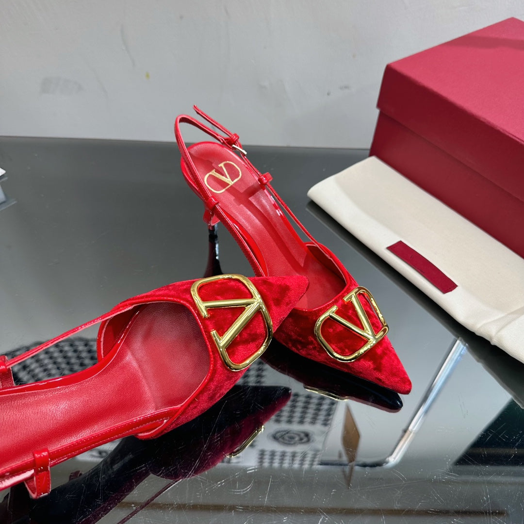 Vlogo Signature Slingback Red Calfskin and Velvet
