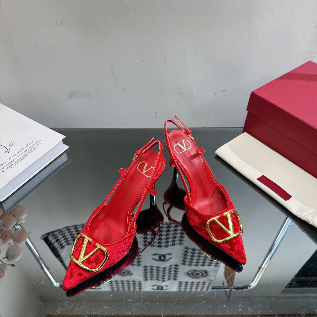 Vlogo Signature Slingback Red Calfskin and Velvet