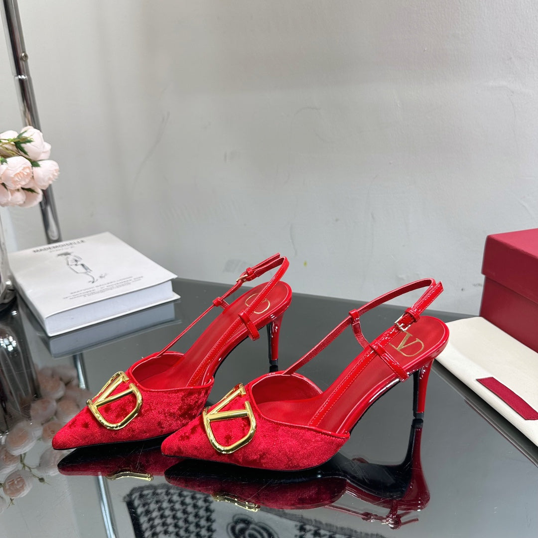 Vlogo Signature Slingback Red Calfskin and Velvet