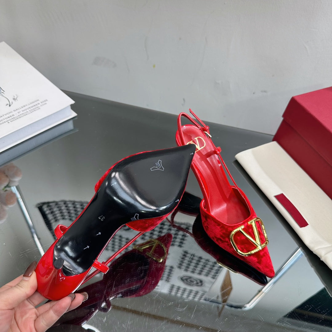 Vlogo Signature Slingback Red Calfskin and Velvet