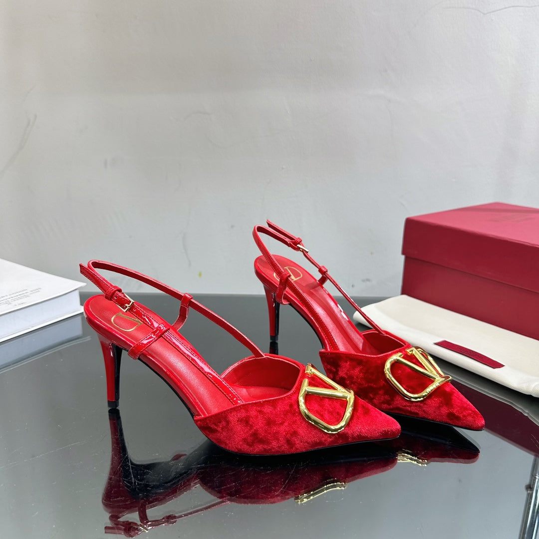 Vlogo Signature Slingback Red Calfskin and Velvet