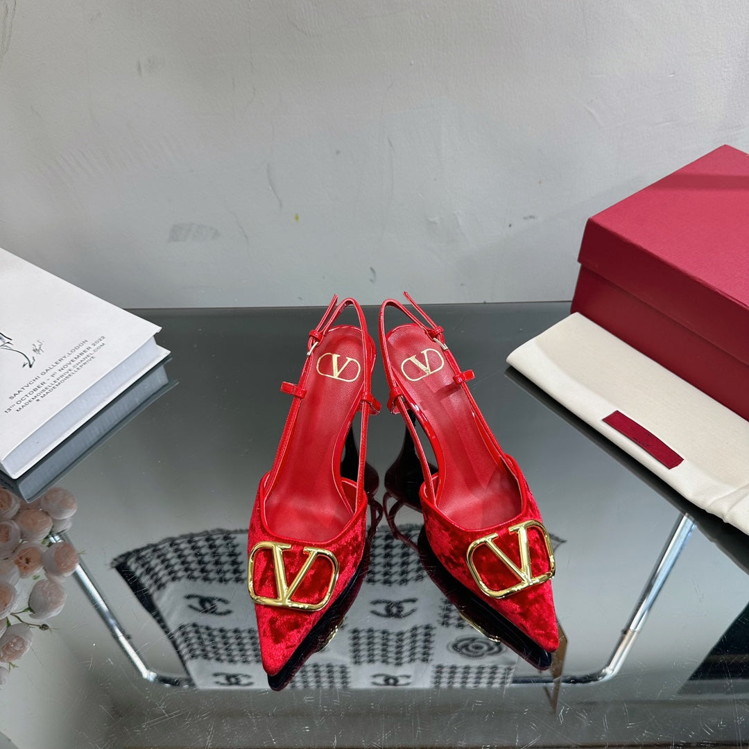 Vlogo Signature Slingback Red Calfskin and Velvet