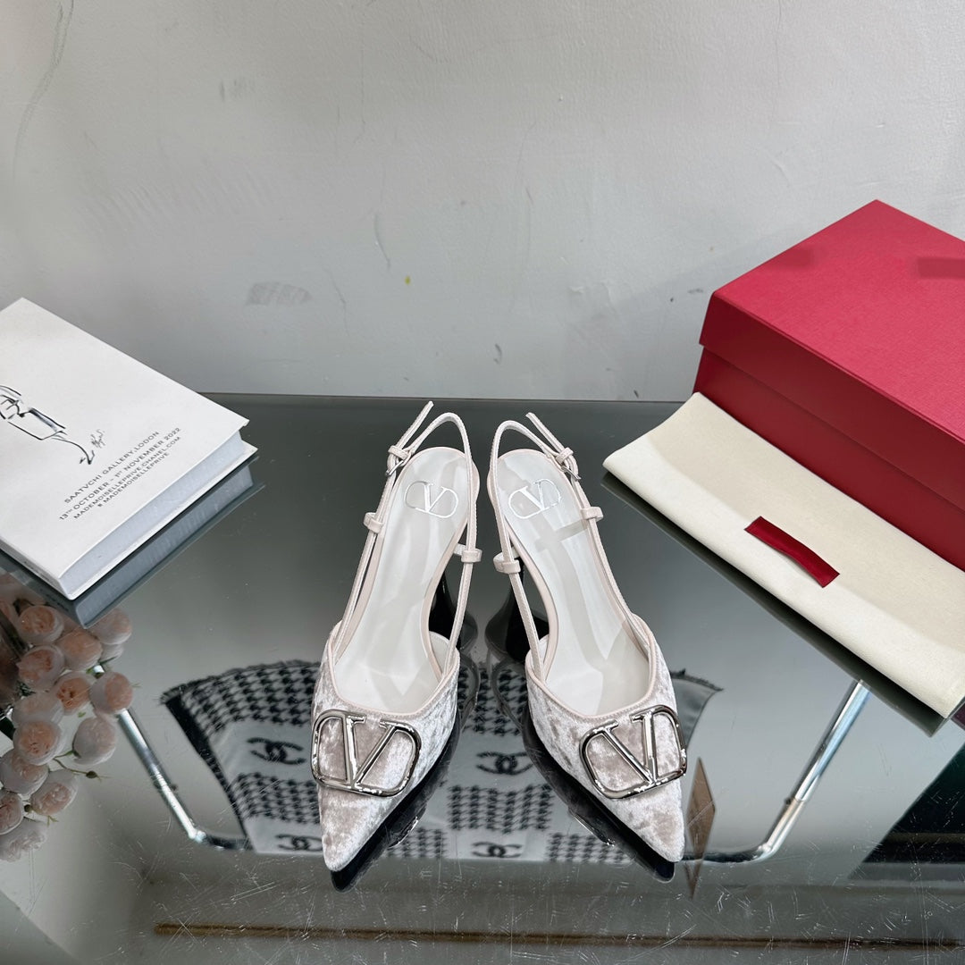 Vlogo Signature Slingback White Calfskin and Velvet