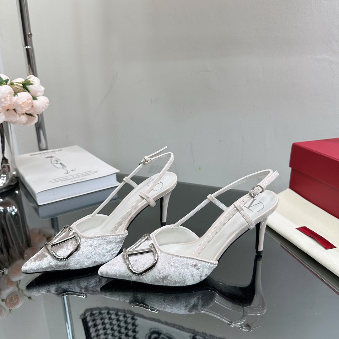 Vlogo Signature Slingback White Calfskin and Velvet