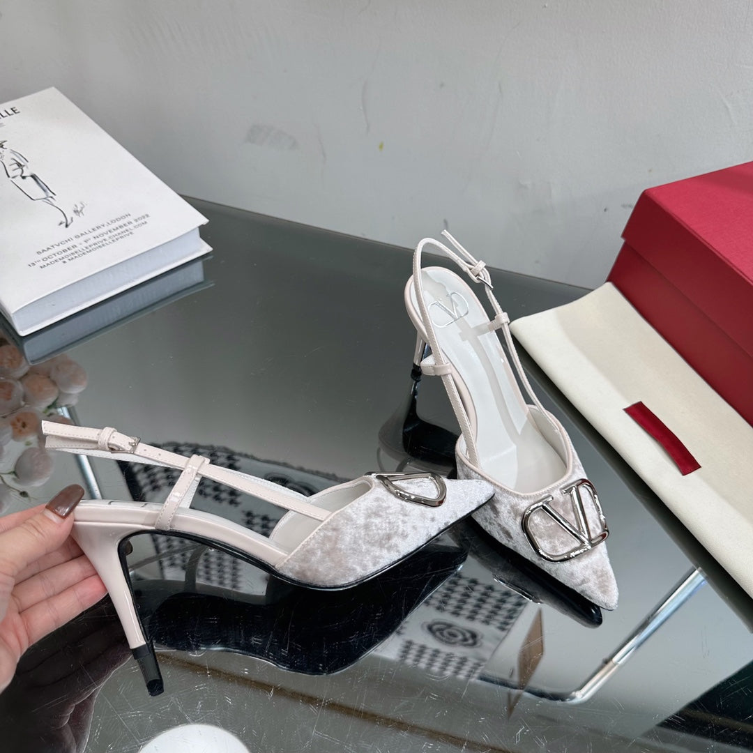 Vlogo Signature Slingback White Calfskin and Velvet