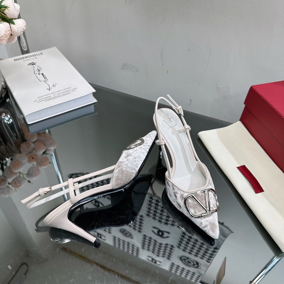 Vlogo Signature Slingback White Calfskin and Velvet