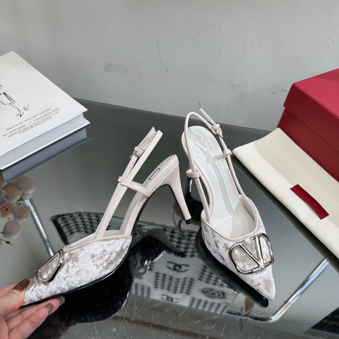 Vlogo Signature Slingback White Calfskin and Velvet