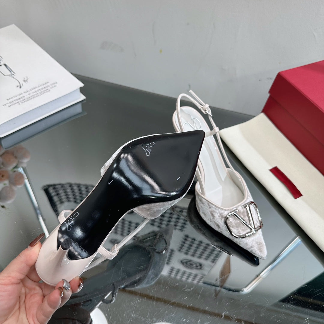 Vlogo Signature Slingback White Calfskin and Velvet