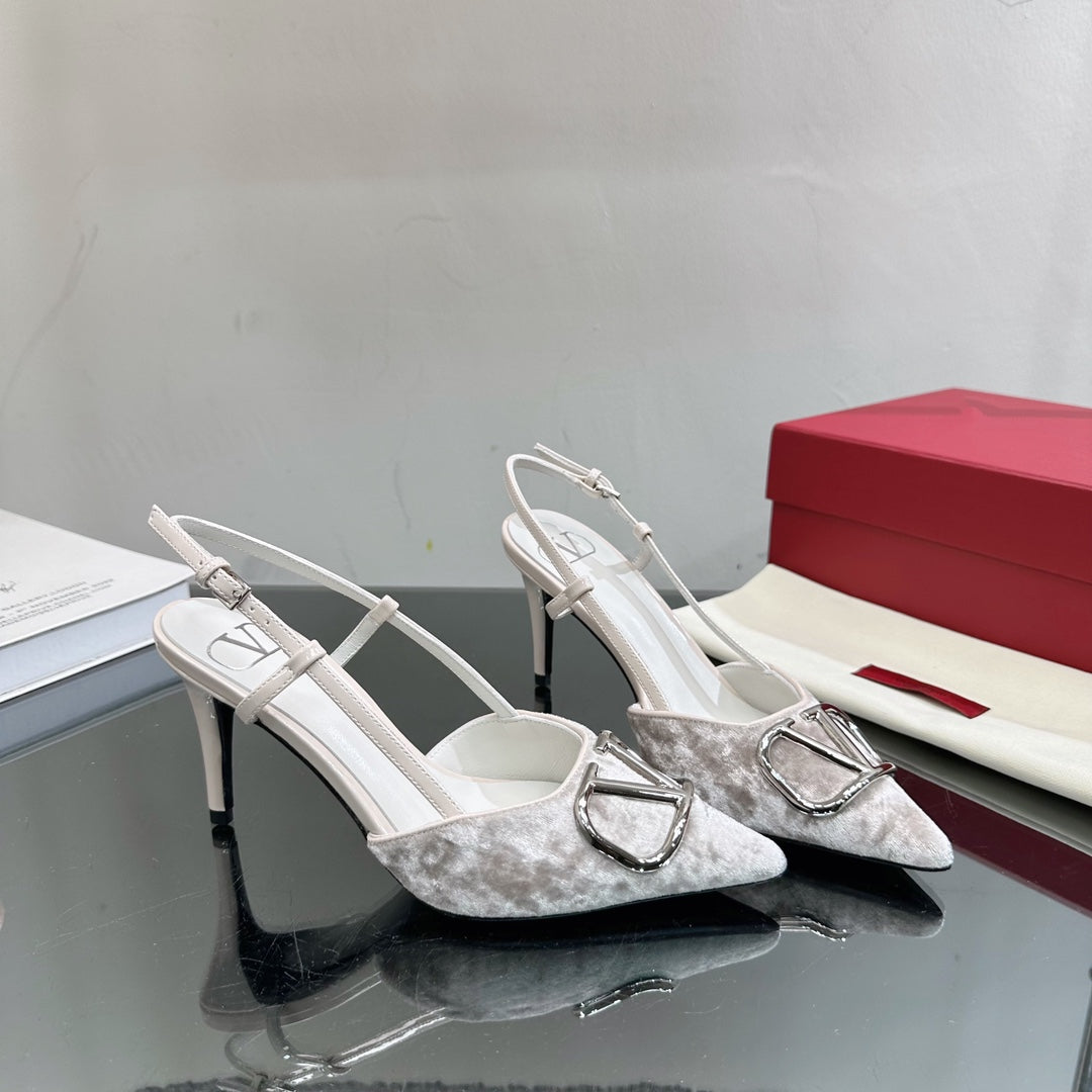 Vlogo Signature Slingback White Calfskin and Velvet