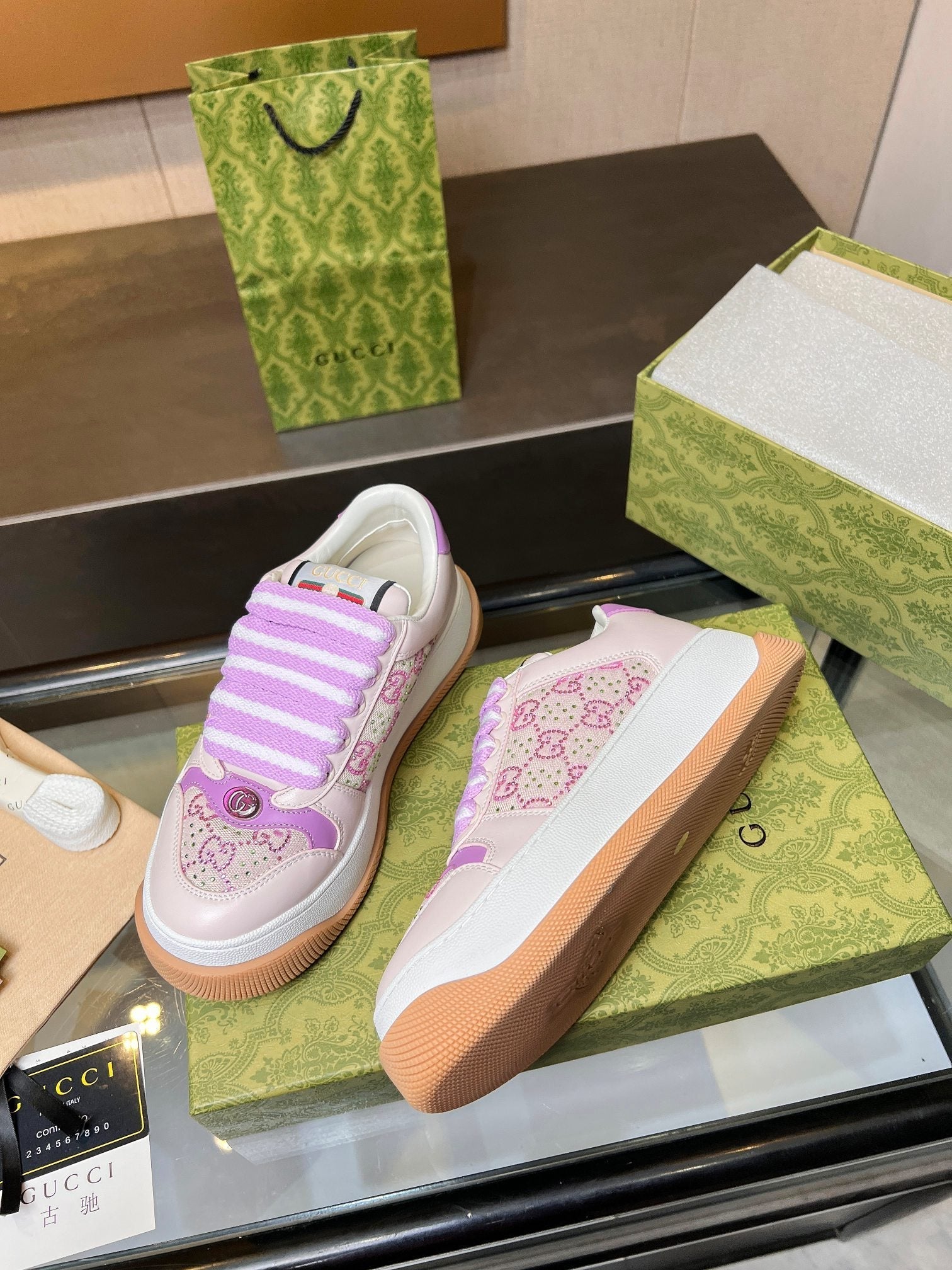 GG Men's Screener Sneaker Purple Canvas Sheepskin  523600