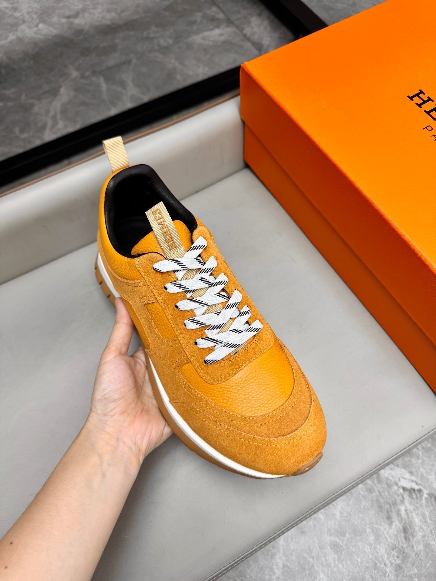 HM Men's Sneaker Yellow Calfskin Suede 602052