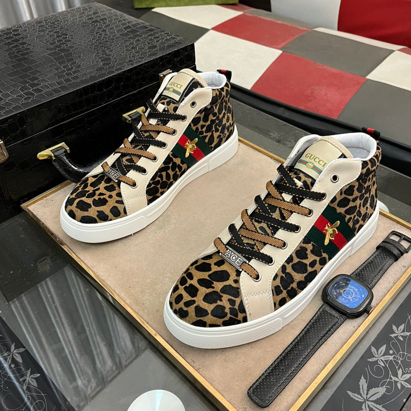 GG Men's ACE Sneaker Brown Black Fur 485742