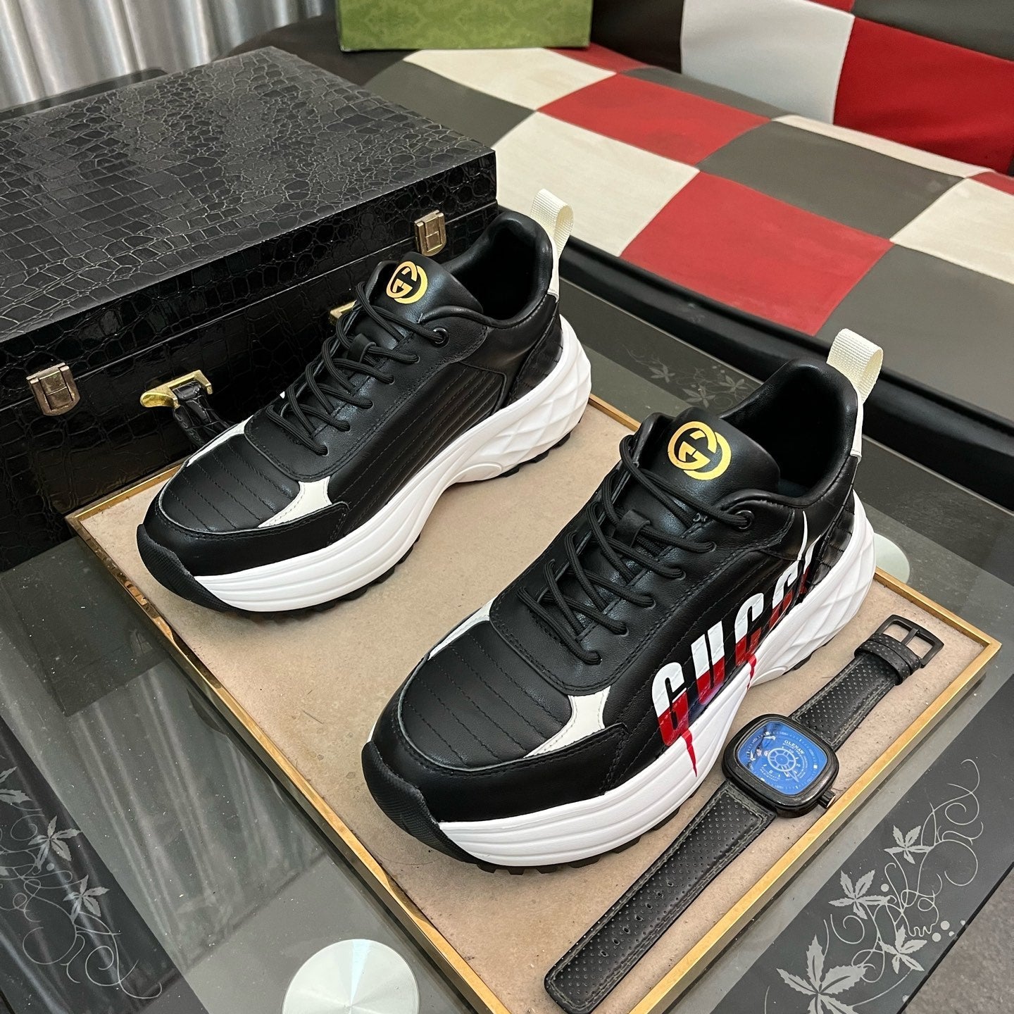 GG Men's Sneaker Black Cowhide 529928