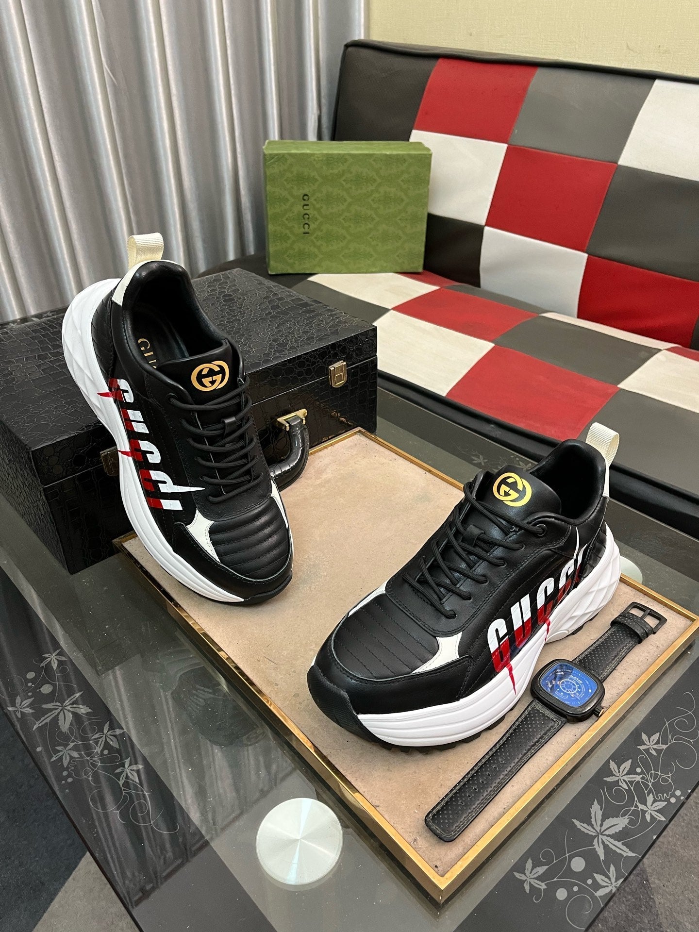 GG Men's Sneaker Black Cowhide 529928